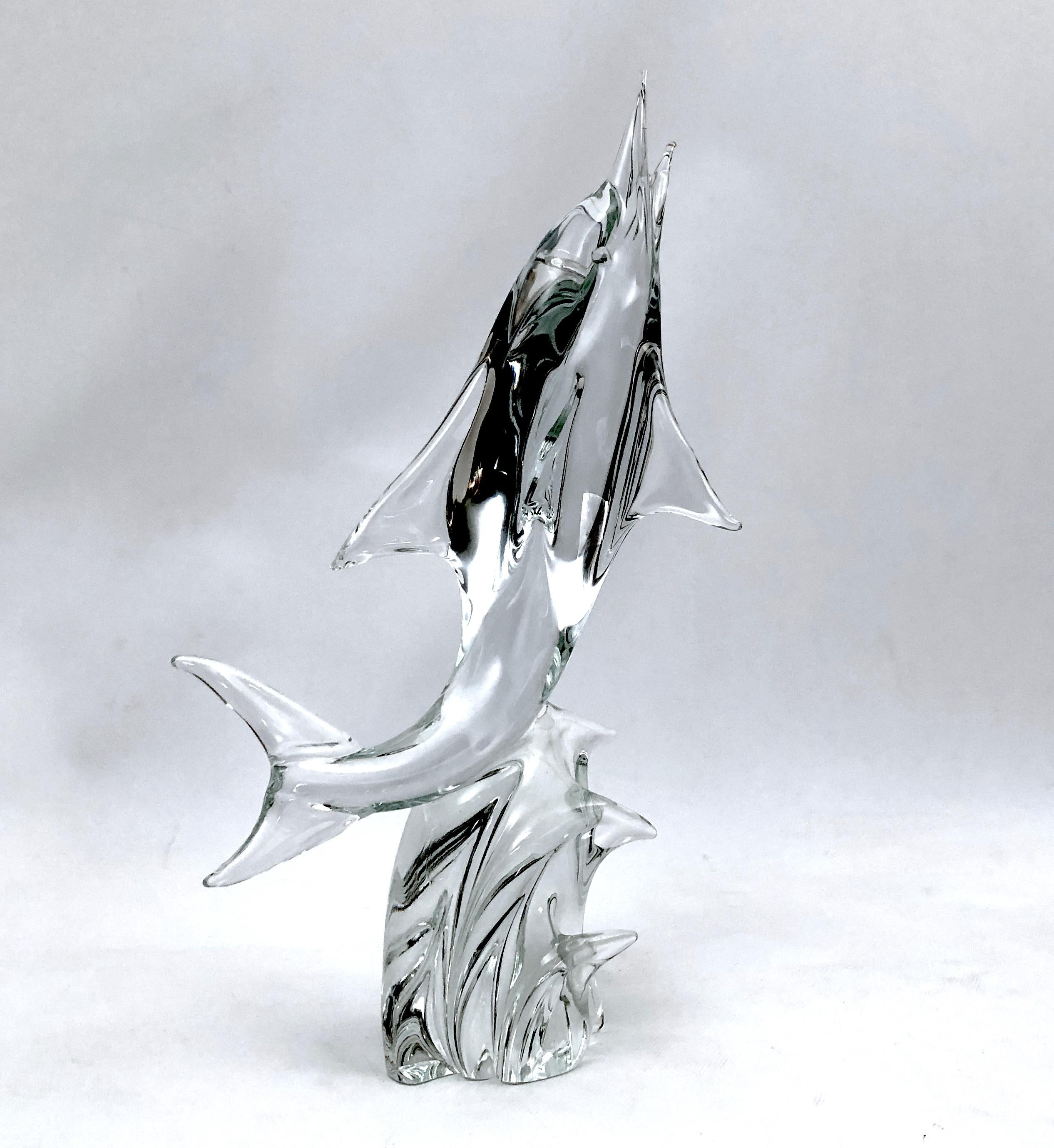 Verre de Murano Licio Zanetti, grande sculpture de dauphin en verre de Murano du milieu du siècle dernier, années 60 en vente