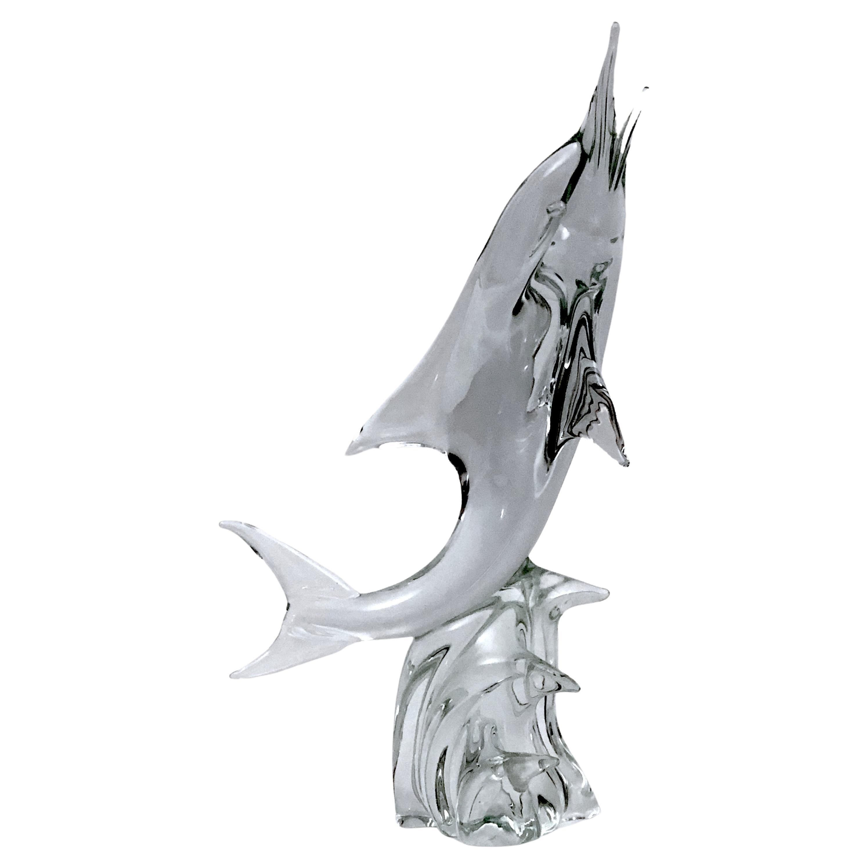 Licio Zanetti, Large Mid-Century Murano Glass Dolphin Sculpture from 60s For Sale
