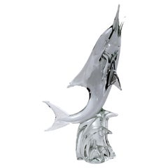Licio Zanetti, Large Mid-Century Murano Glass Dolphin Sculpture from 60s