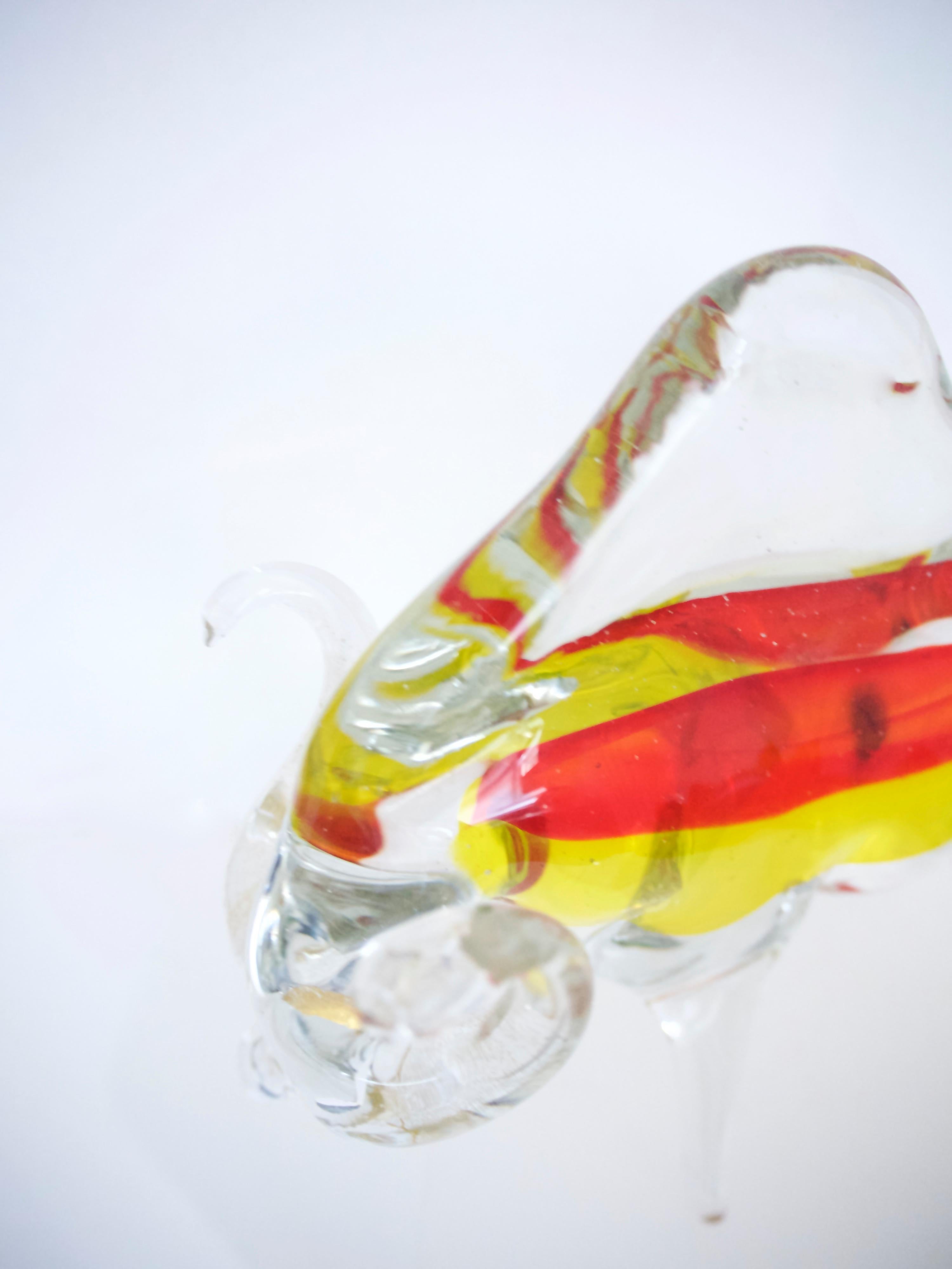 Late 20th Century Licio Zanetti Large Murano Bull Sculpture with Red and Yellow Inclusions, 1970 For Sale