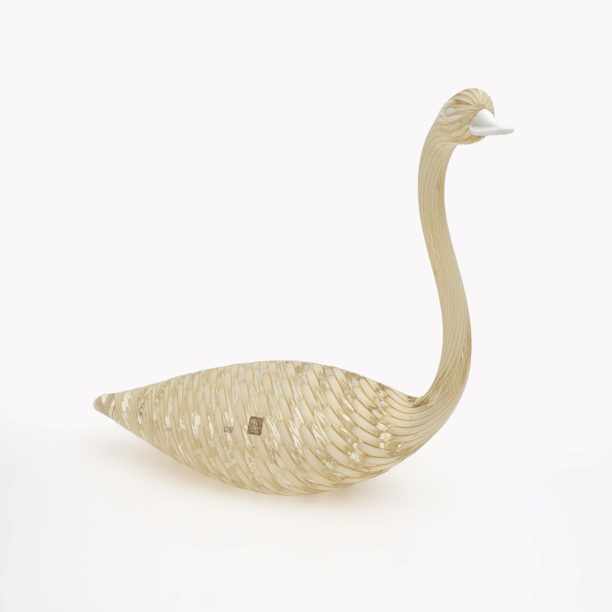 Mouth-blown Murano glass swan, work of the Murano artist Licio Zanetti, 1950s