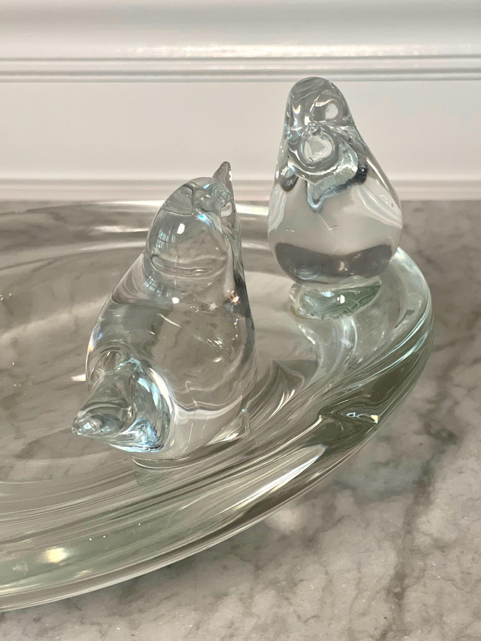 Licio Zanetti Murano Verre Clair Sculptural Bird Decorated Bowl, Signé en vente 4