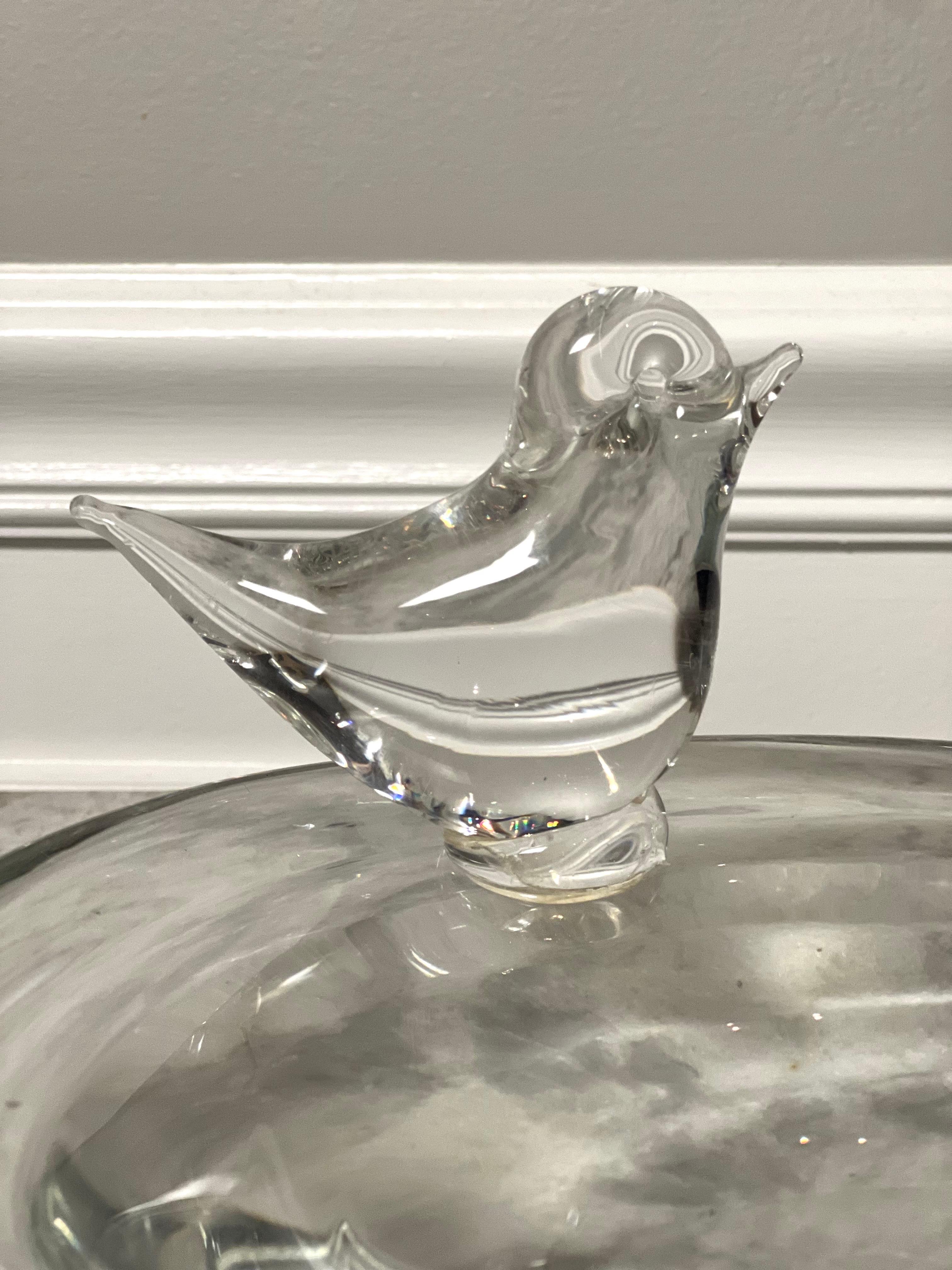 Licio Zanetti Murano Verre Clair Sculptural Bird Decorated Bowl, Signé en vente 5