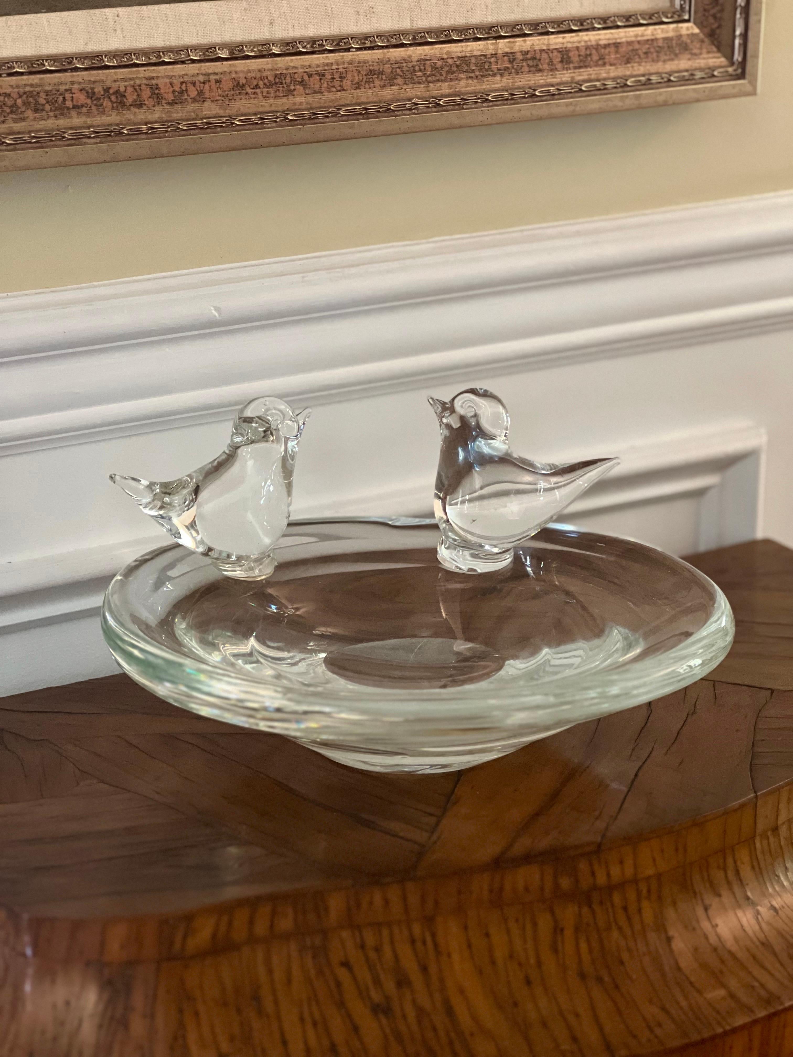 Licio Zanetti Murano Verre Clair Sculptural Bird Decorated Bowl, Signé en vente 8