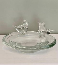 Licio Zanetti Murano Clear Glass Sculptural Bird Decorated Bowl, Signed