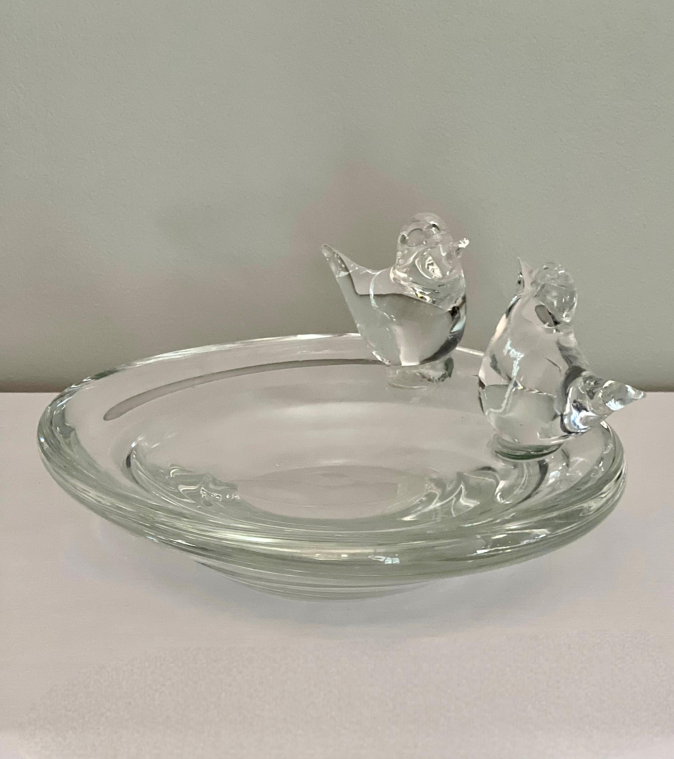 italien Licio Zanetti Murano Verre Clair Sculptural Bird Decorated Bowl, Signé en vente