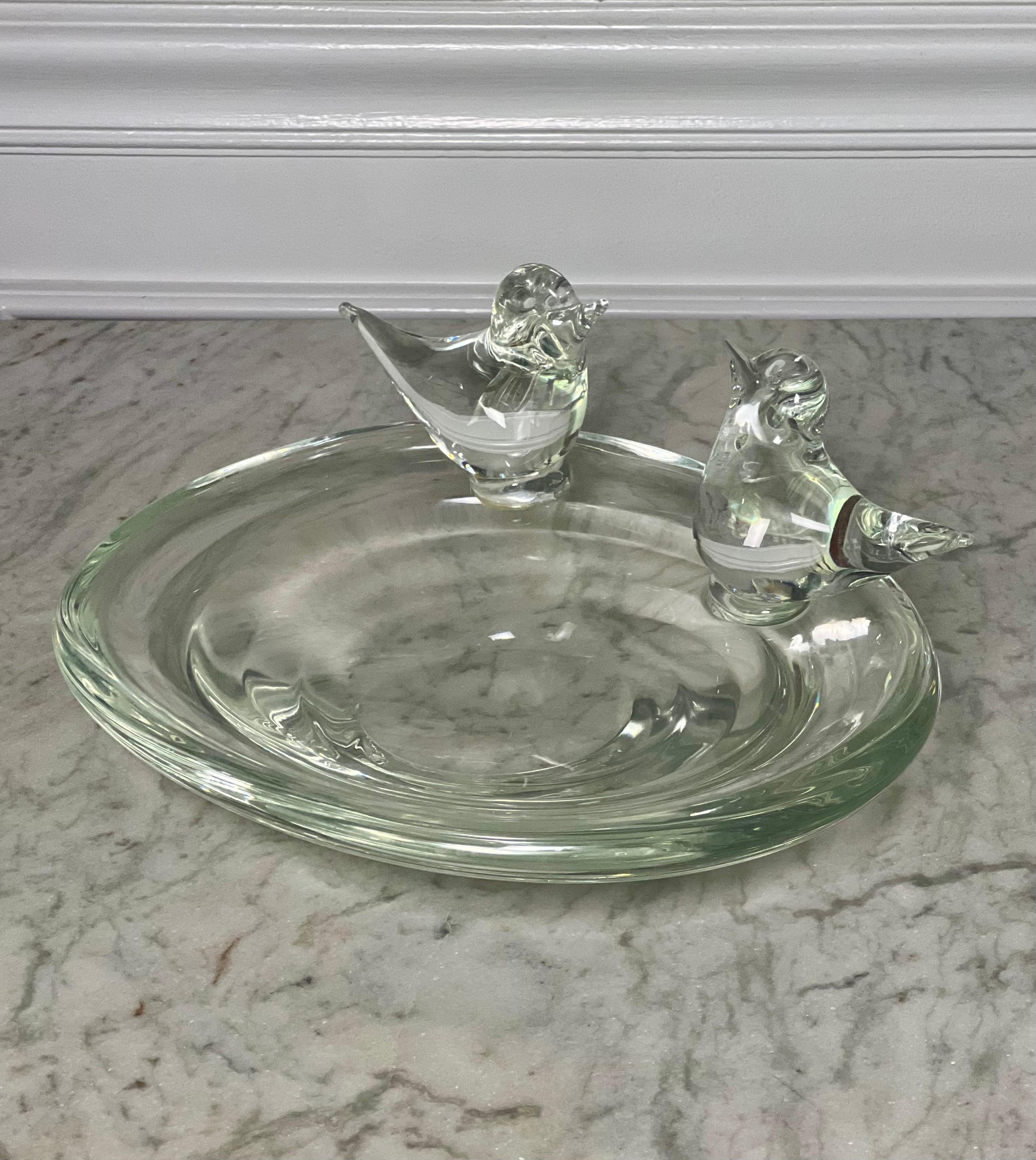 Licio Zanetti Murano Verre Clair Sculptural Bird Decorated Bowl, Signé en vente 1