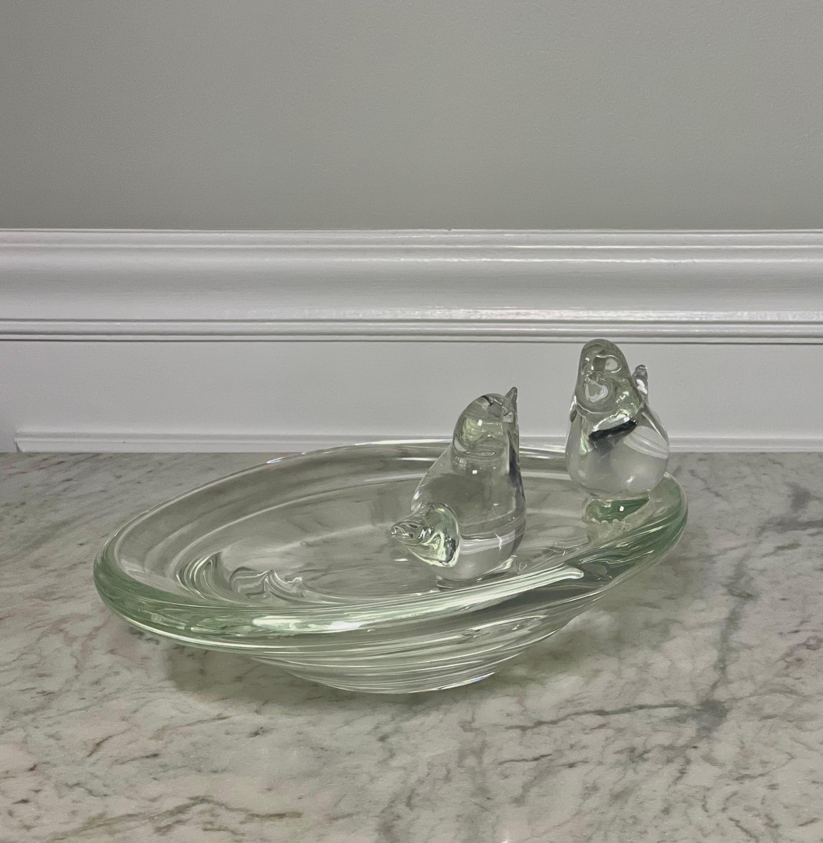 Licio Zanetti Murano Verre Clair Sculptural Bird Decorated Bowl, Signé en vente 2