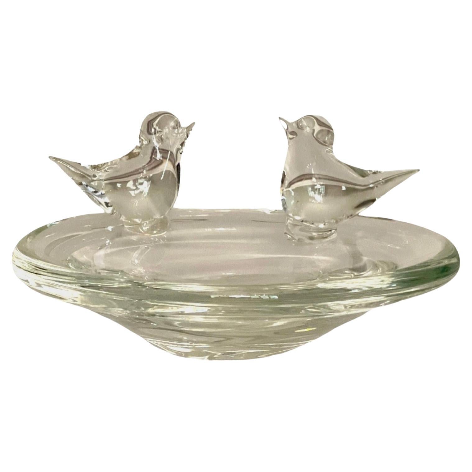 Licio Zanetti Murano Verre Clair Sculptural Bird Decorated Bowl, Signé