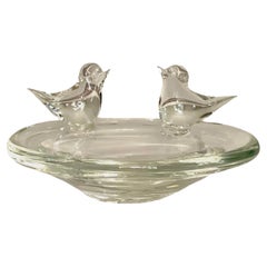 Licio Zanetti Murano Tazón escultórico de cristal transparente decorado con pájaros, firmado