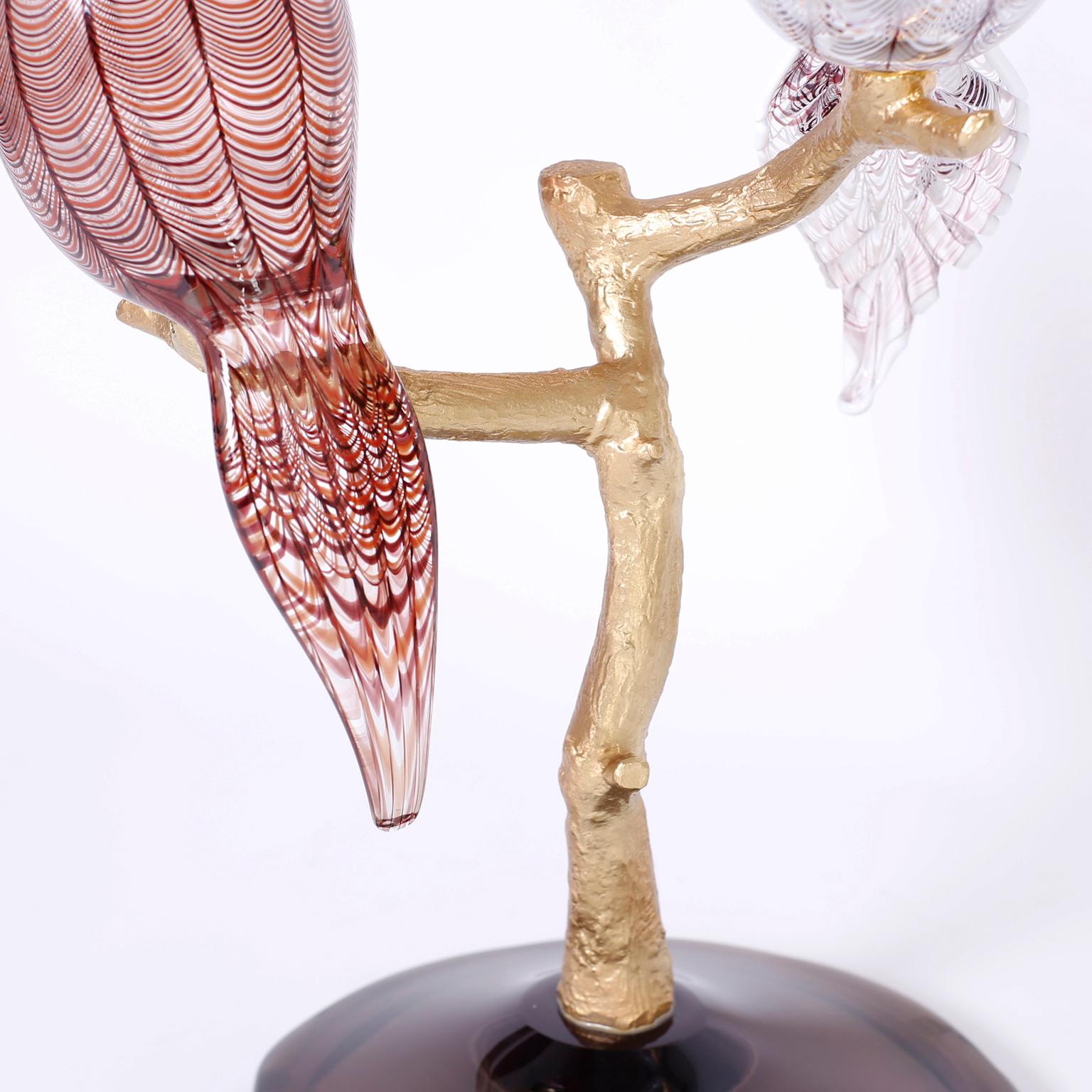Murano Glass and Bronze Sculpture with Two Birds by Zanetti For Sale 1
