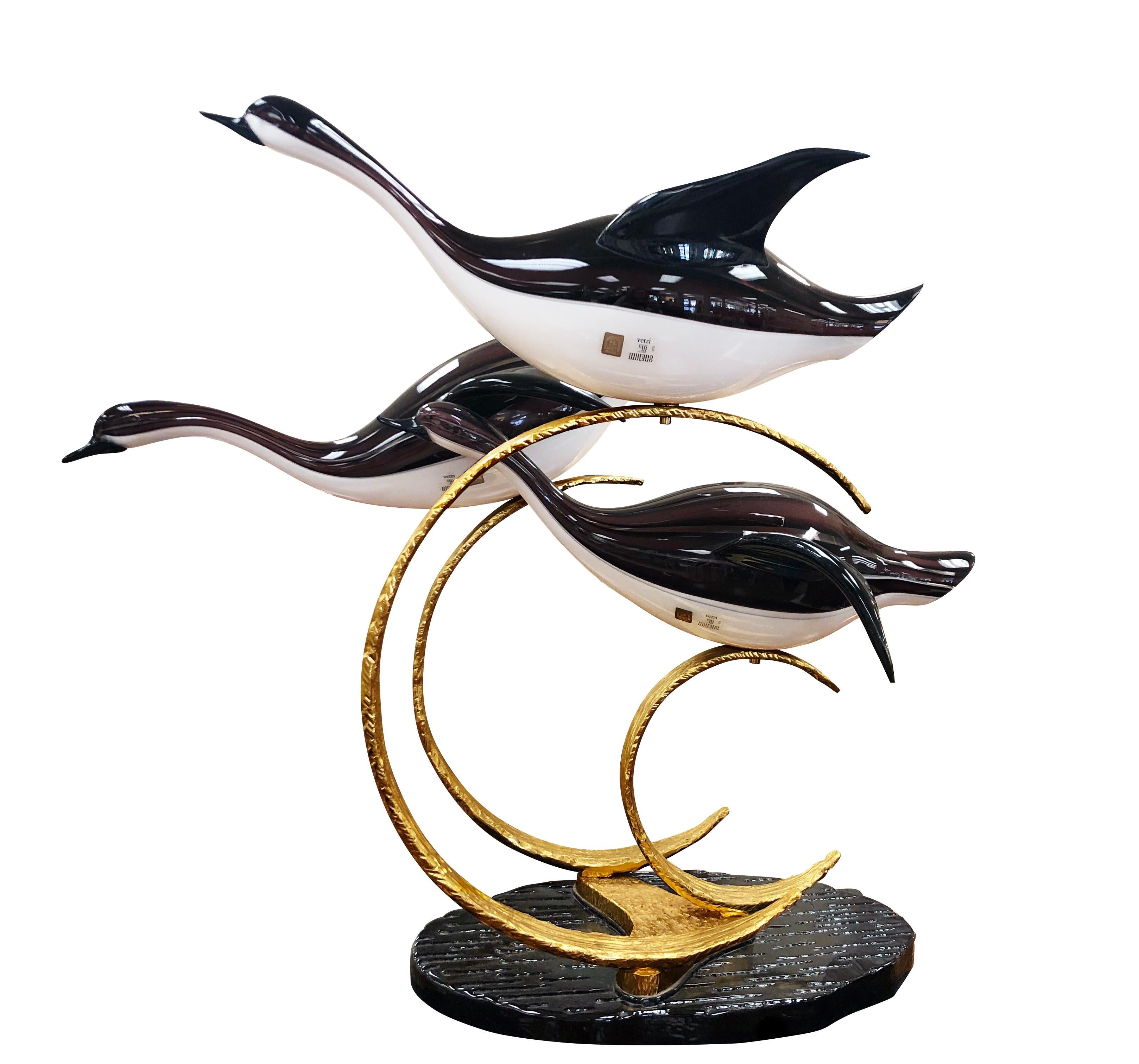 Licio Zanetti Figurative Sculpture -  Three Geese Murano Glass Sculpture