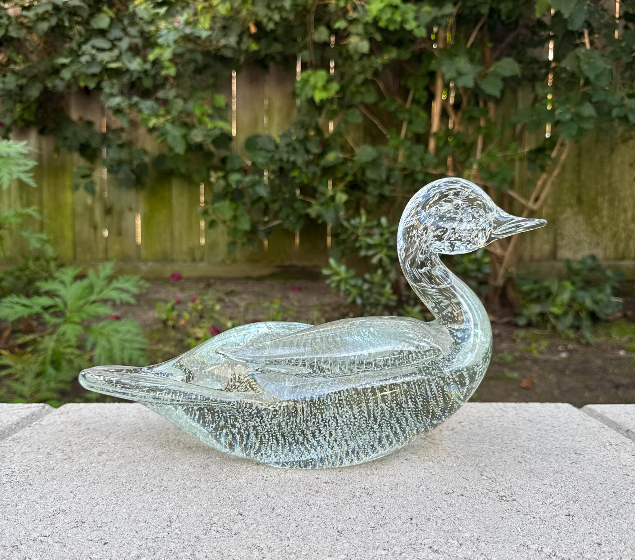 Licio Zanetti Signed Large Murano Art Glass Duck Sculpture, Italy