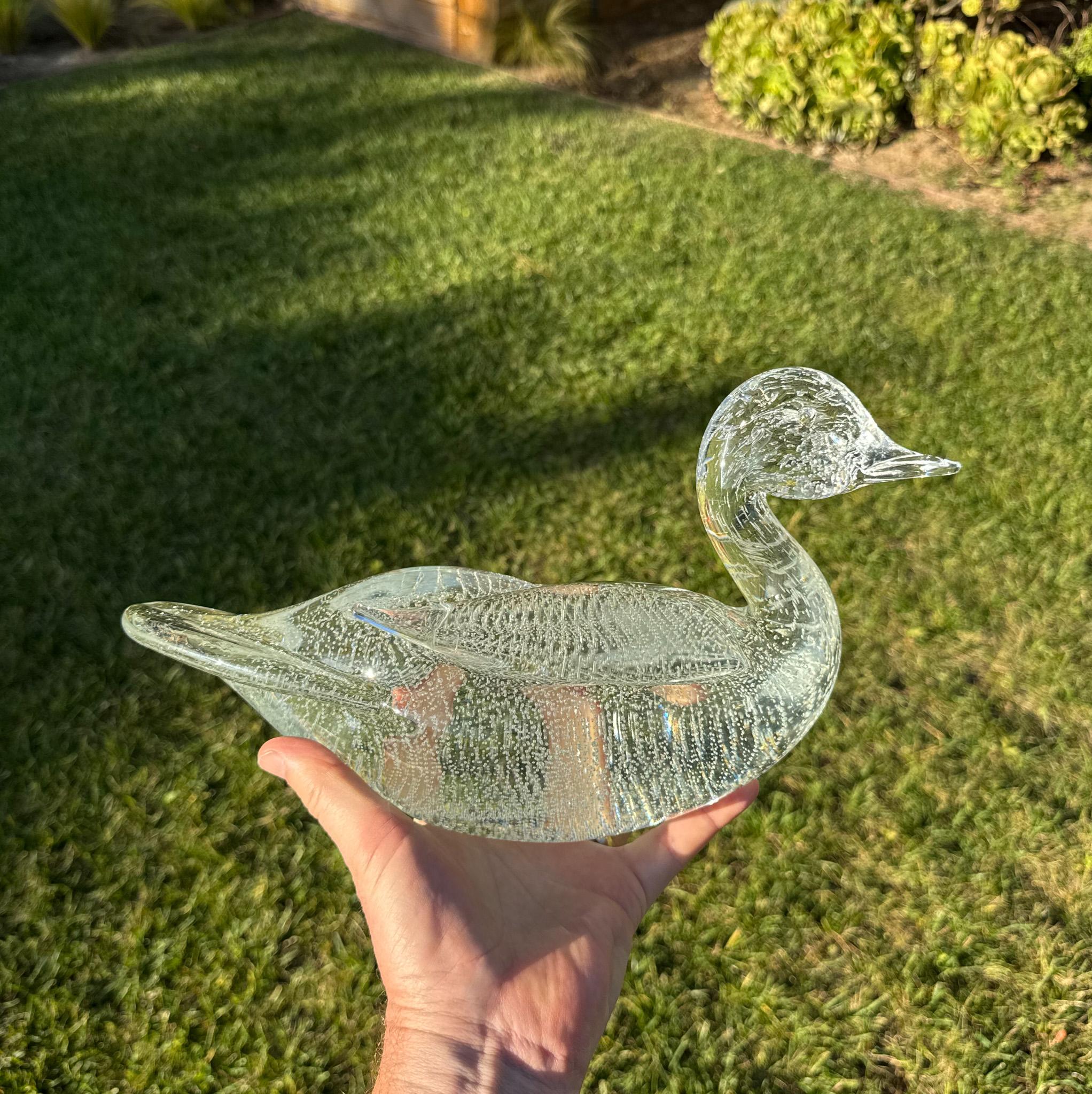 Licio Zanetti Signed Large Murano Art Glass Duck Sculpture, Italy