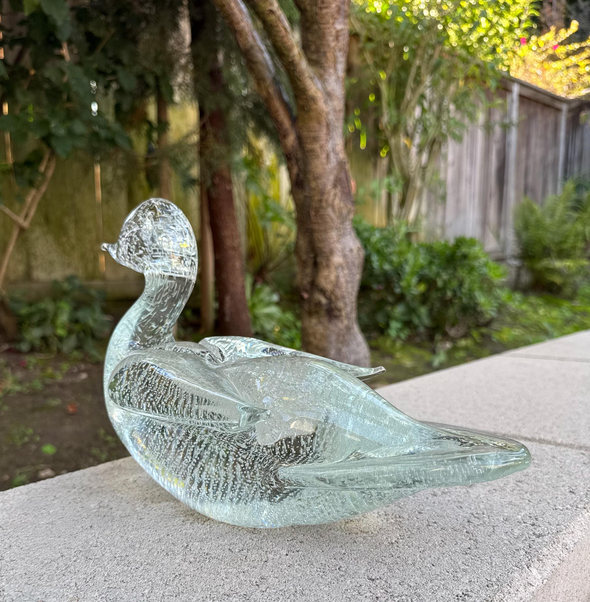 Licio Zanetti Signed Large Murano Art Glass Duck Sculpture, Italy