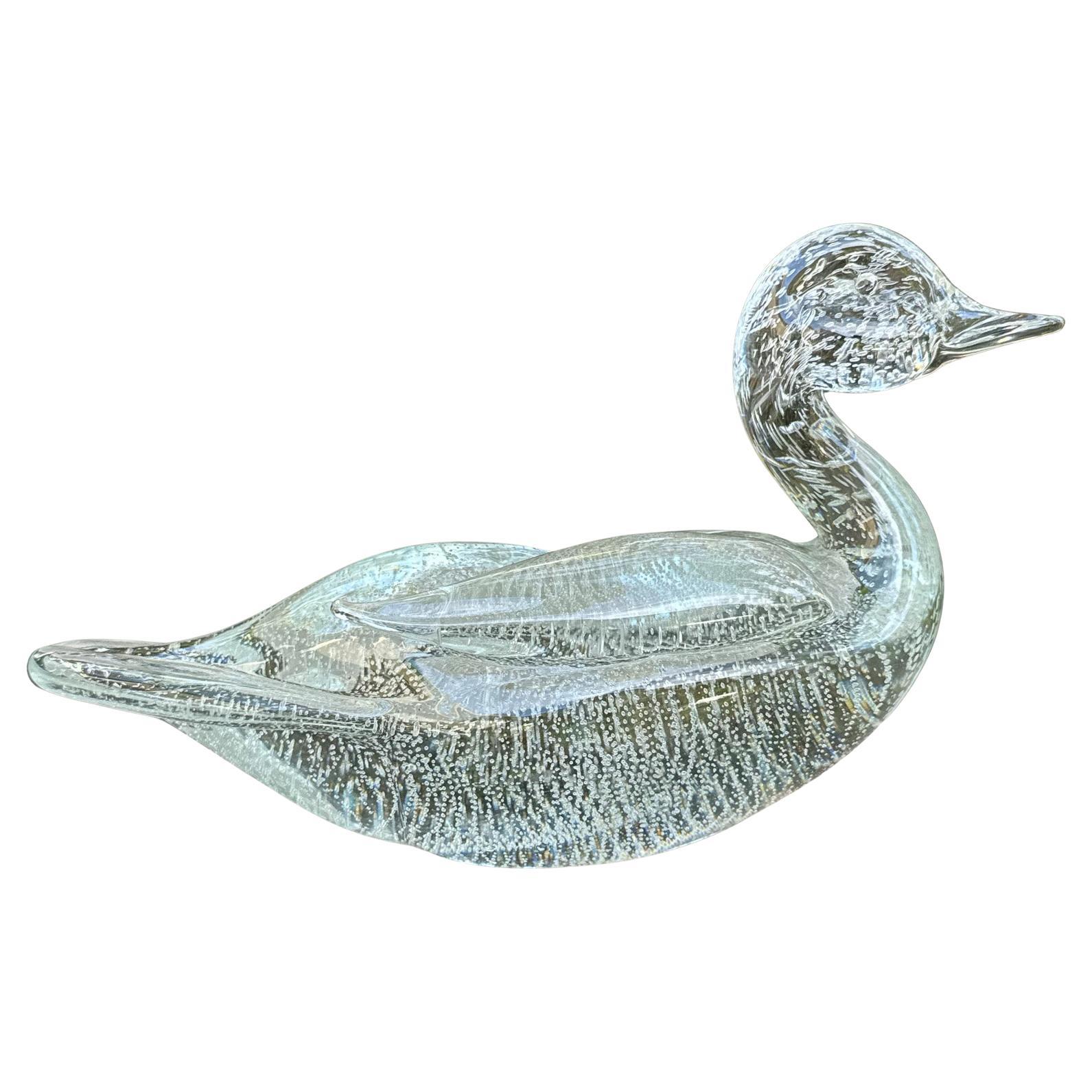Scultura di anatra in vetro di Murano di grandi dimensioni firmata da Licio Zanetti, Italia, XX secolo