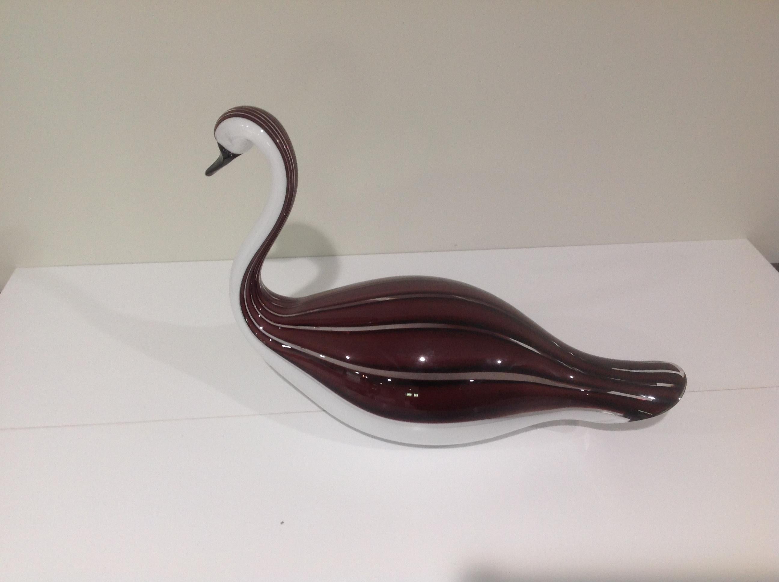 Mid-Century Modern Licio Zanetti Signed Murano Large Swan Sculpture For Sale