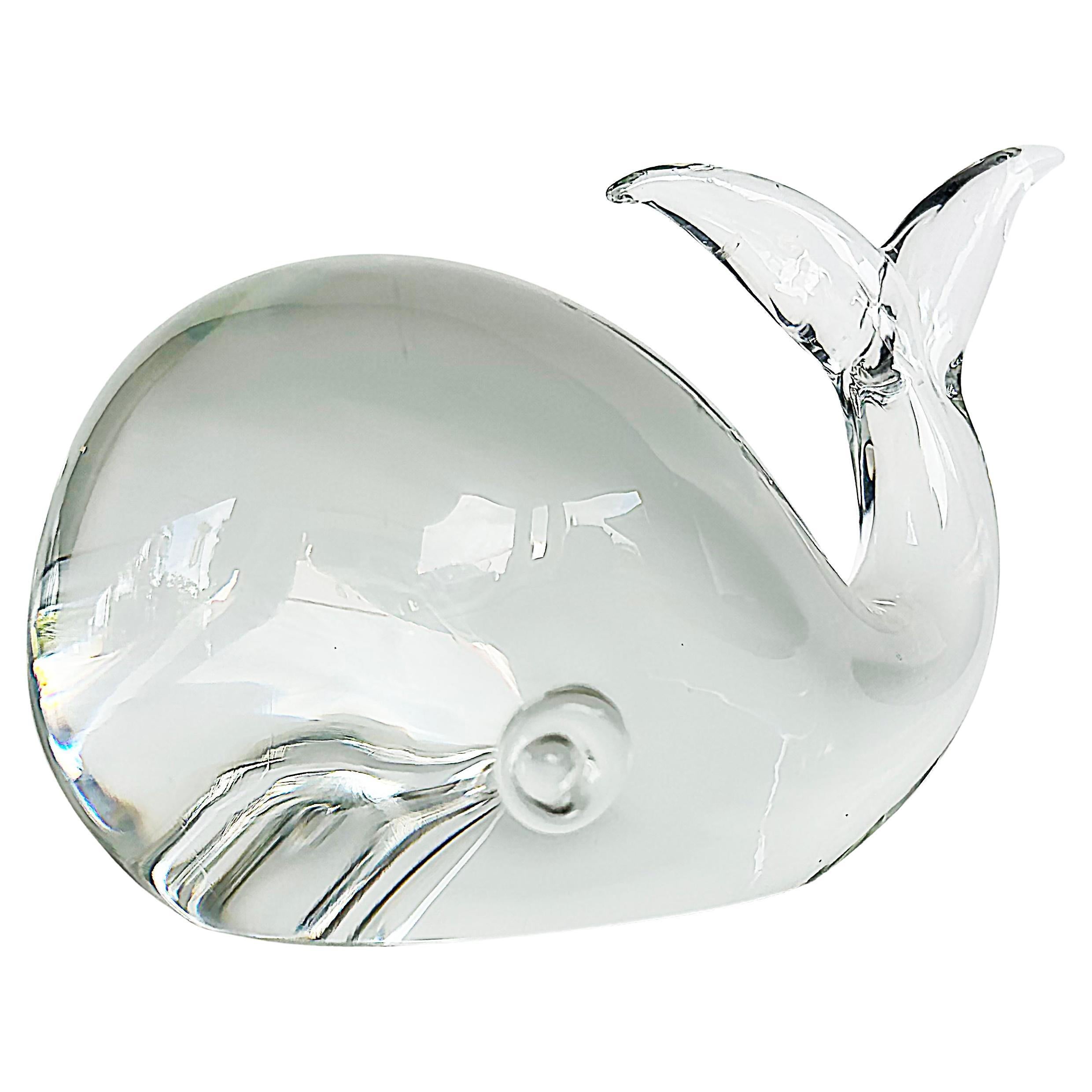 Scultura di balena in vetro soffiato vintage di Licio Zanetti Murano, firmata, italiana