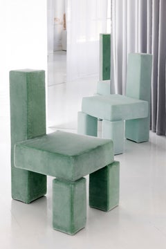 Contemporary Block Form Light Green Velvet Chair by Pietro Franceschini