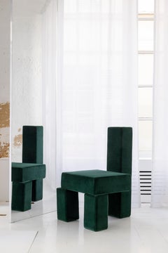 Contemporary Block Form Deep Green Velvet Chair by Pietro Franceschini