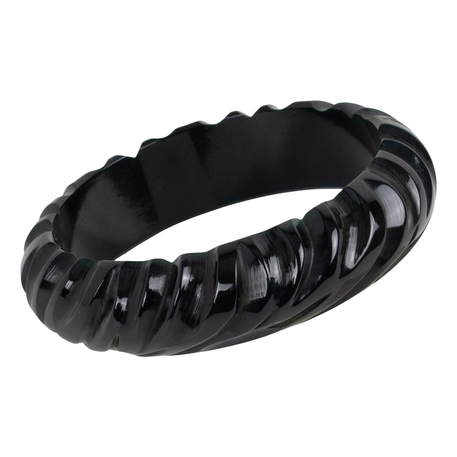 Licorice Bakelite Bracelet Bangle with Carving