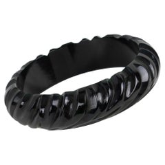 Licorice Bakelite Bracelet Bangle with Carving
