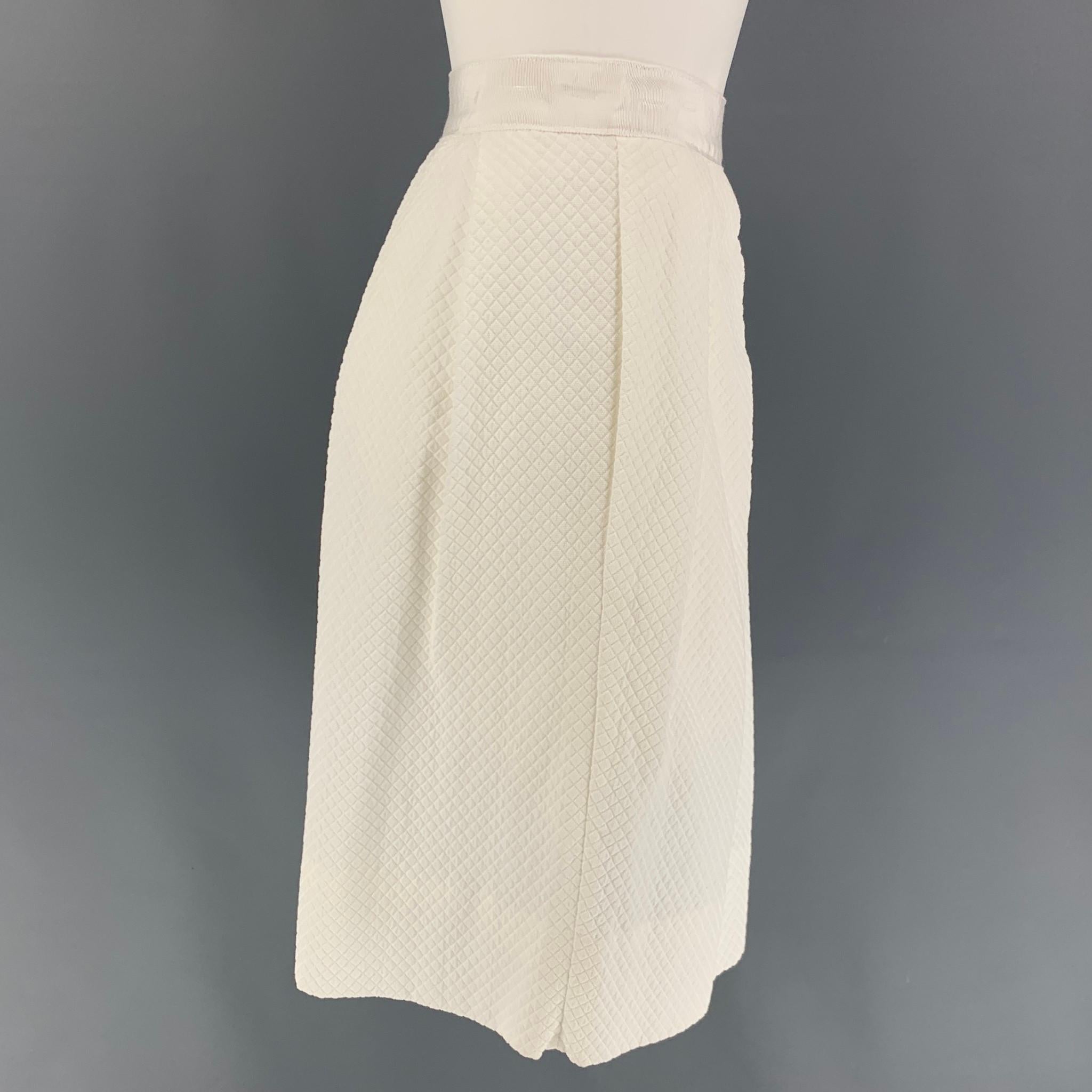 LIDA BADAY skirt comes in a off white rhombus polyamide featuring a pleated style, ribbon waist trim, slit pockets, and a side zipper closure. 

New With Tags. 
Marked: 4
Original Retail Price: $795.00

Measurements:

Waist: 27 in.
Hip: 36