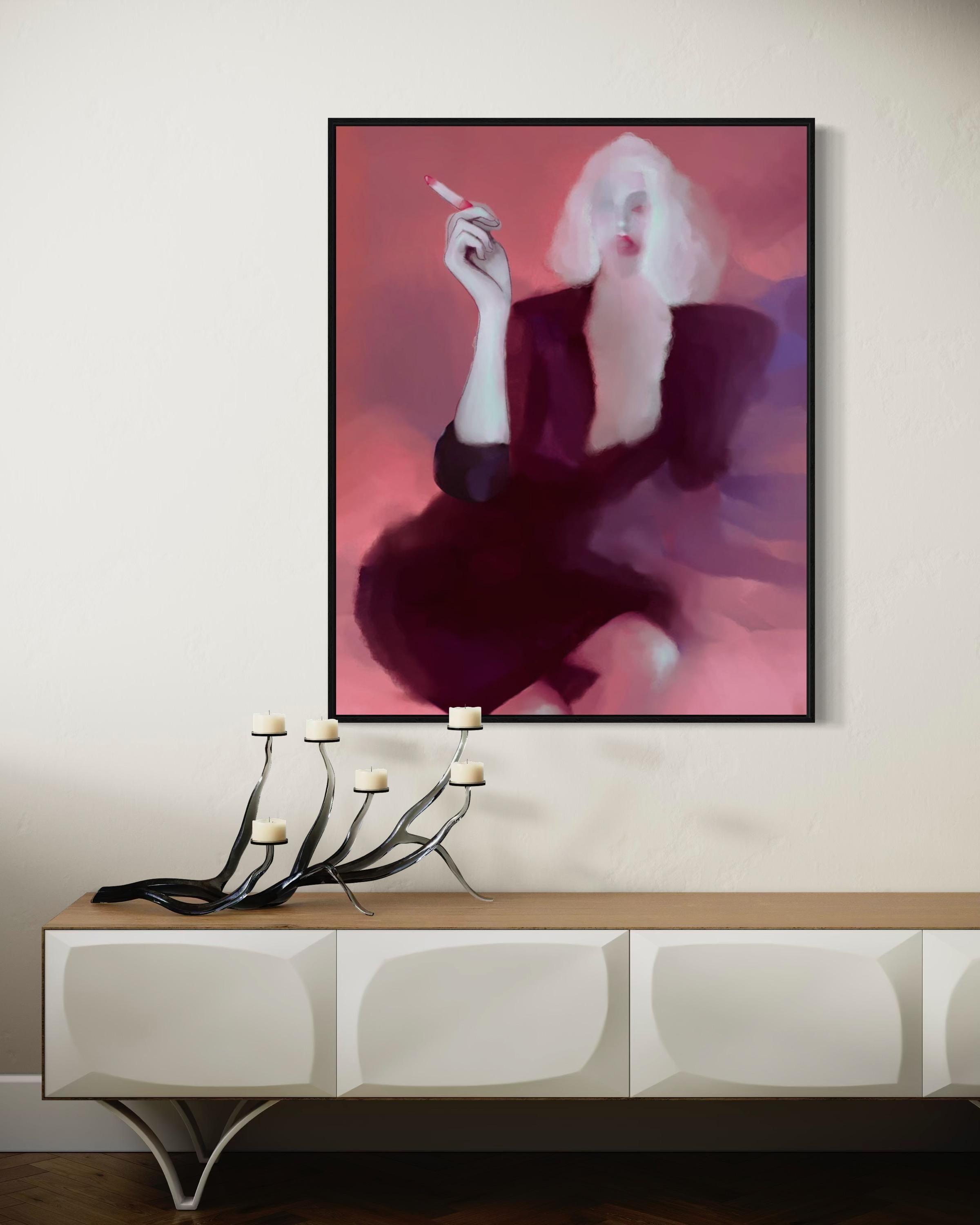 A woman with cigarette, 110x88cm, print on canvas - Feminist Print by Lida Pshenichka