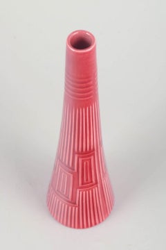 Lidabruk / Rörstrand. Rare conical ceramic vase. Pink glaze with relief pattern.