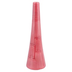 Lidabruk / Rörstrand. Rare conical ceramic vase. Pink glaze with relief pattern.