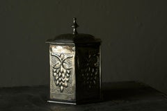 Lidded Box with Grape Decoration in Patinated Silver Plated Brass 19th Century
