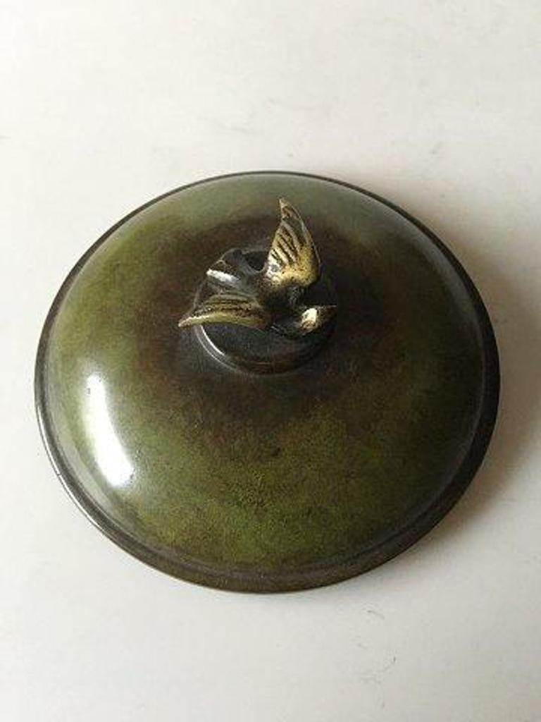 Art Deco Lidded Bronze Bowl Ornamented with a Bird