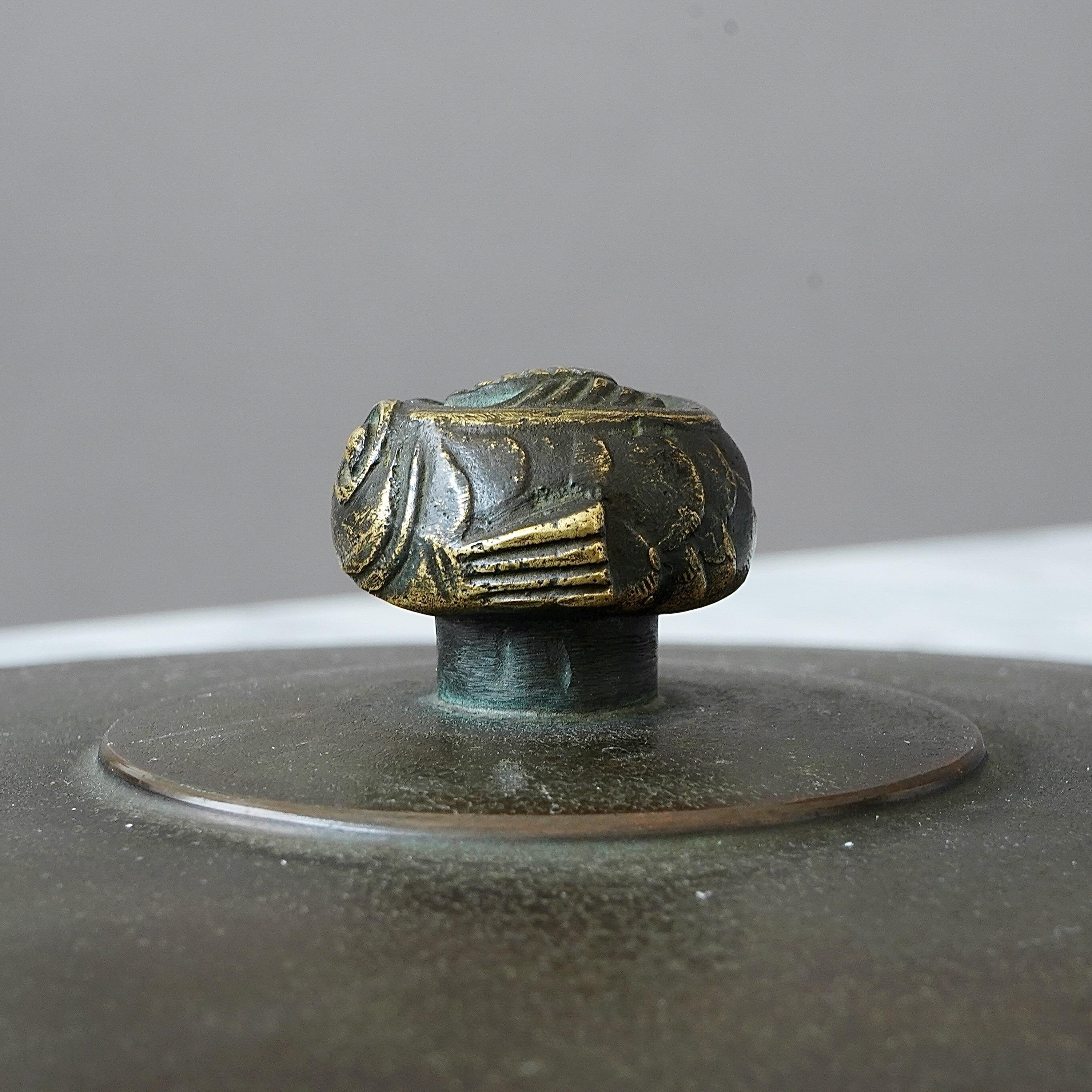 Lidded Bronze Box by Hans Bergstrom for Ystad Metall / Brons, Sweden, 1930s For Sale 6