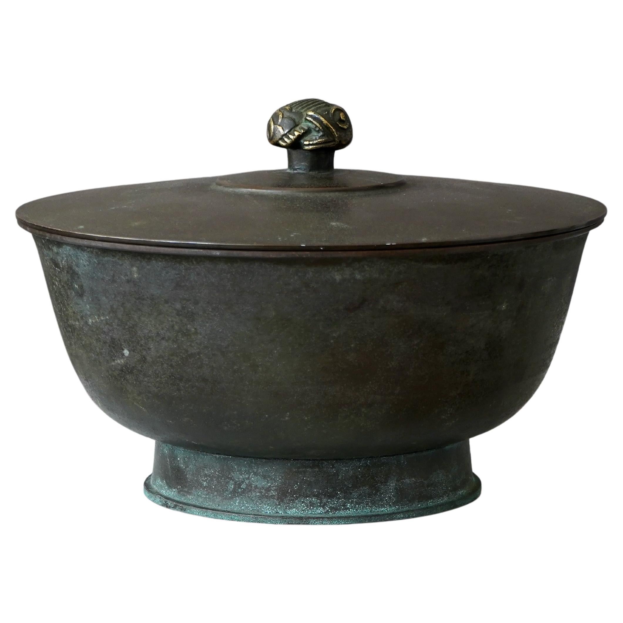 Lidded Bronze Box by Hans Bergstrom for Ystad Metall / Brons, Sweden, 1930s For Sale