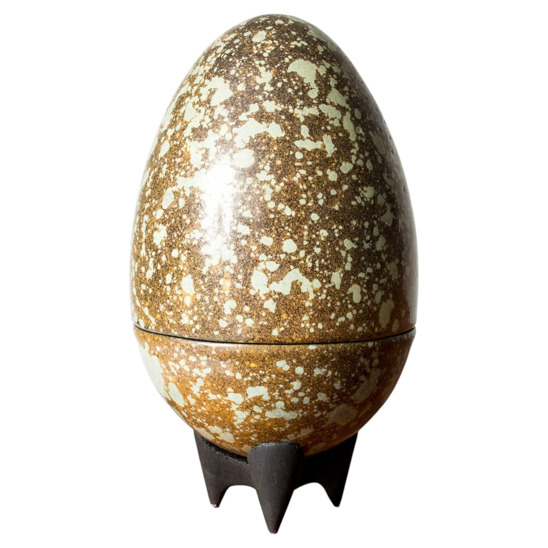 Lidded Faience Egg by Hans Hedberg, Scandinavian Modern Stoneware