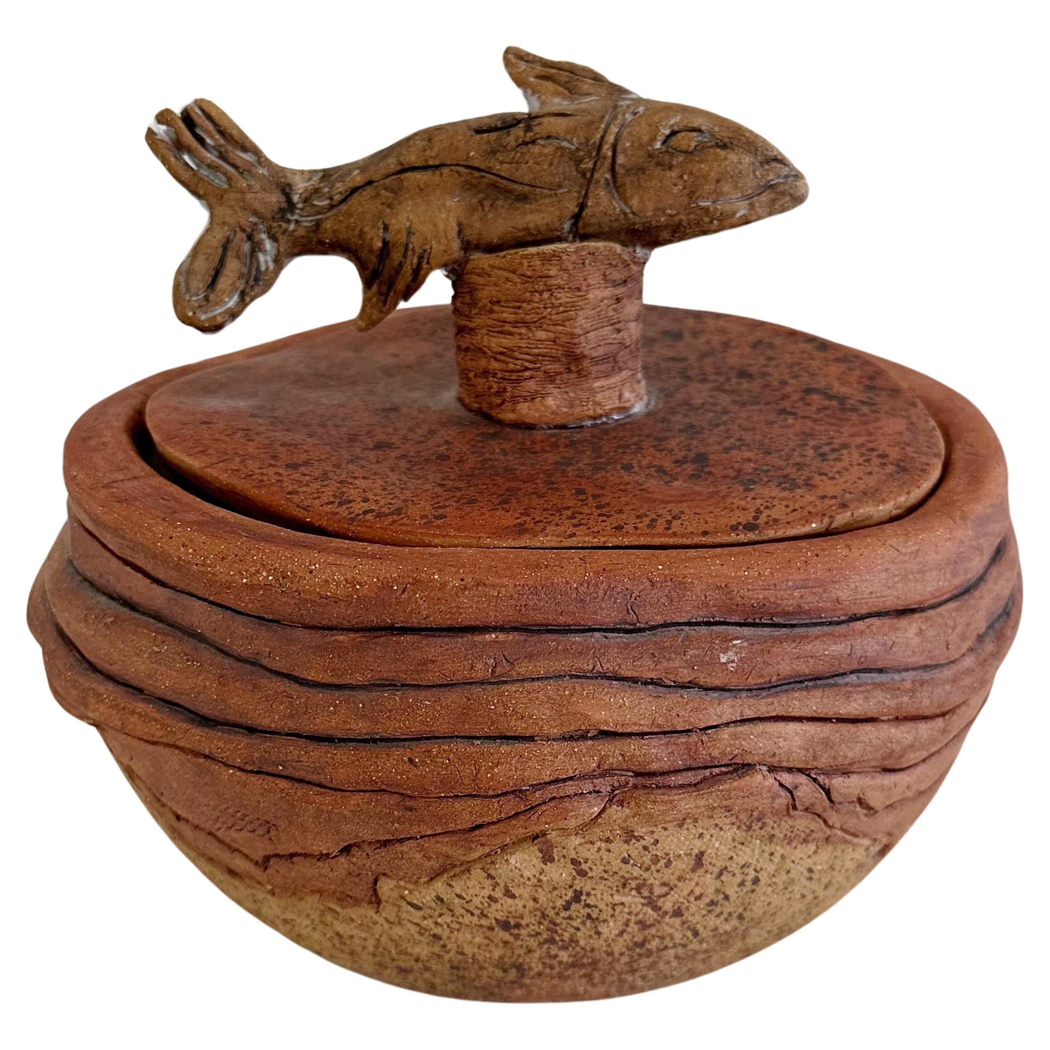 Lidded "Fish" Studio Pottery Vessel by Sculptor Ruth Joffa (1920 - 2017)