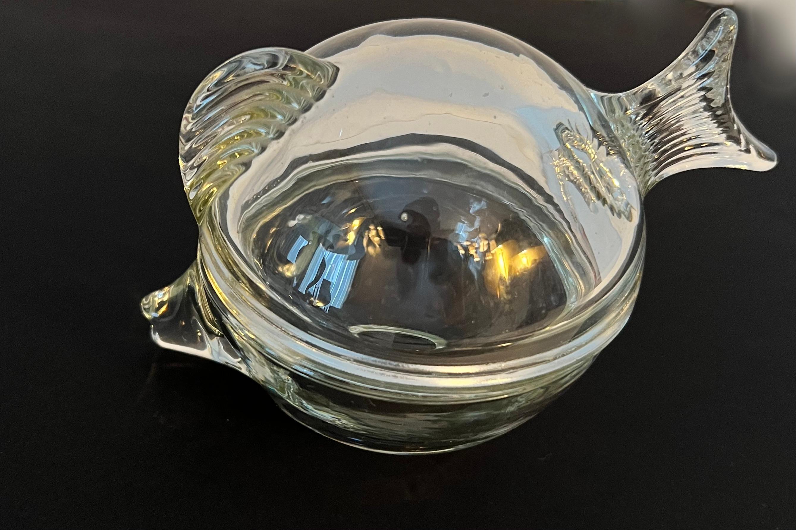 20th Century Lidded Glass Box in the Shape of a Fish with Fin and Tail