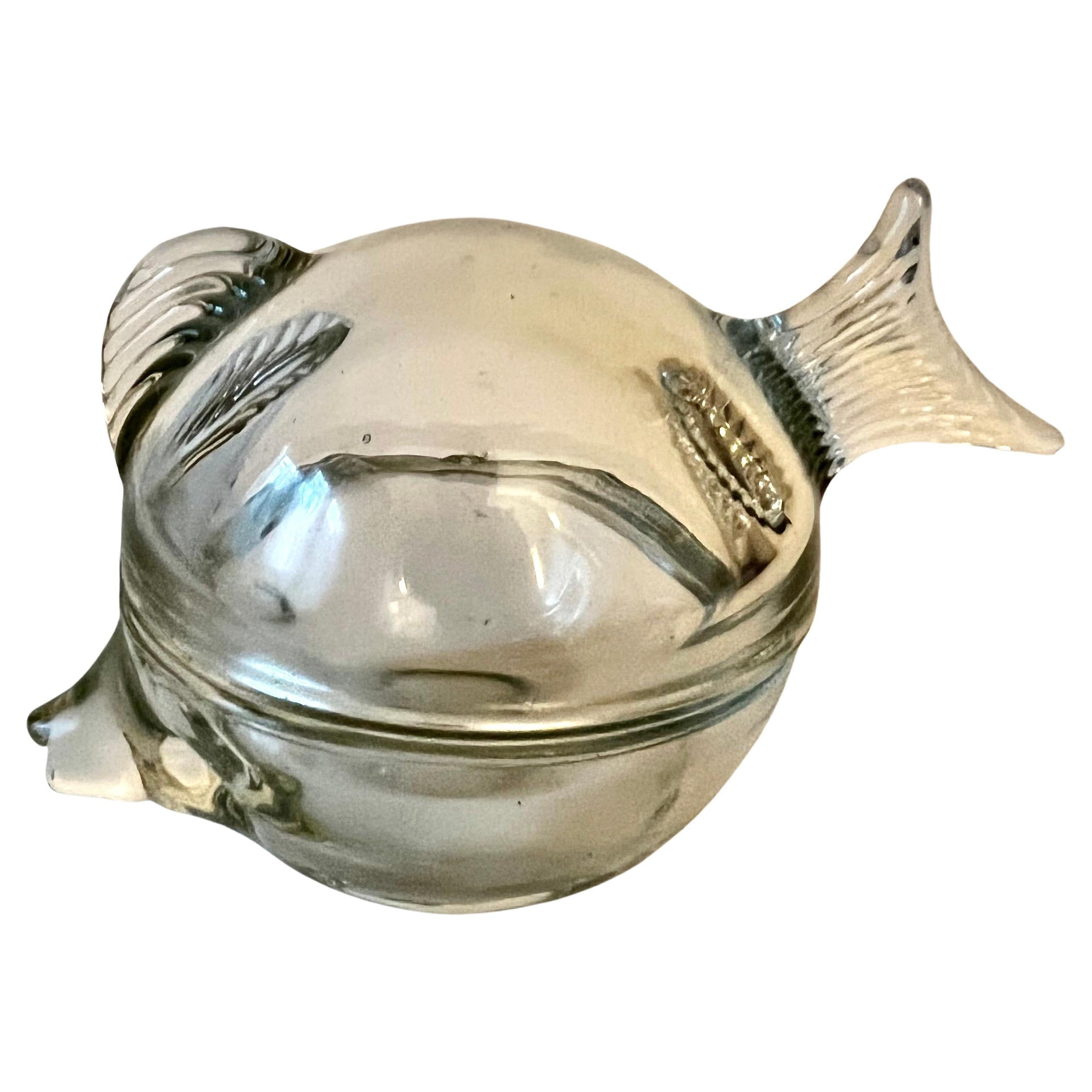 Lidded Glass Box in the Shape of a Fish with Fin and Tail