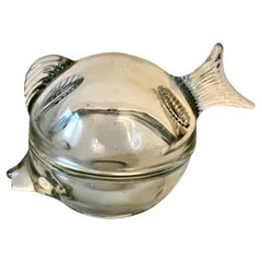 Lidded Glass Box in the Shape of a Fish with Fin and Tail
