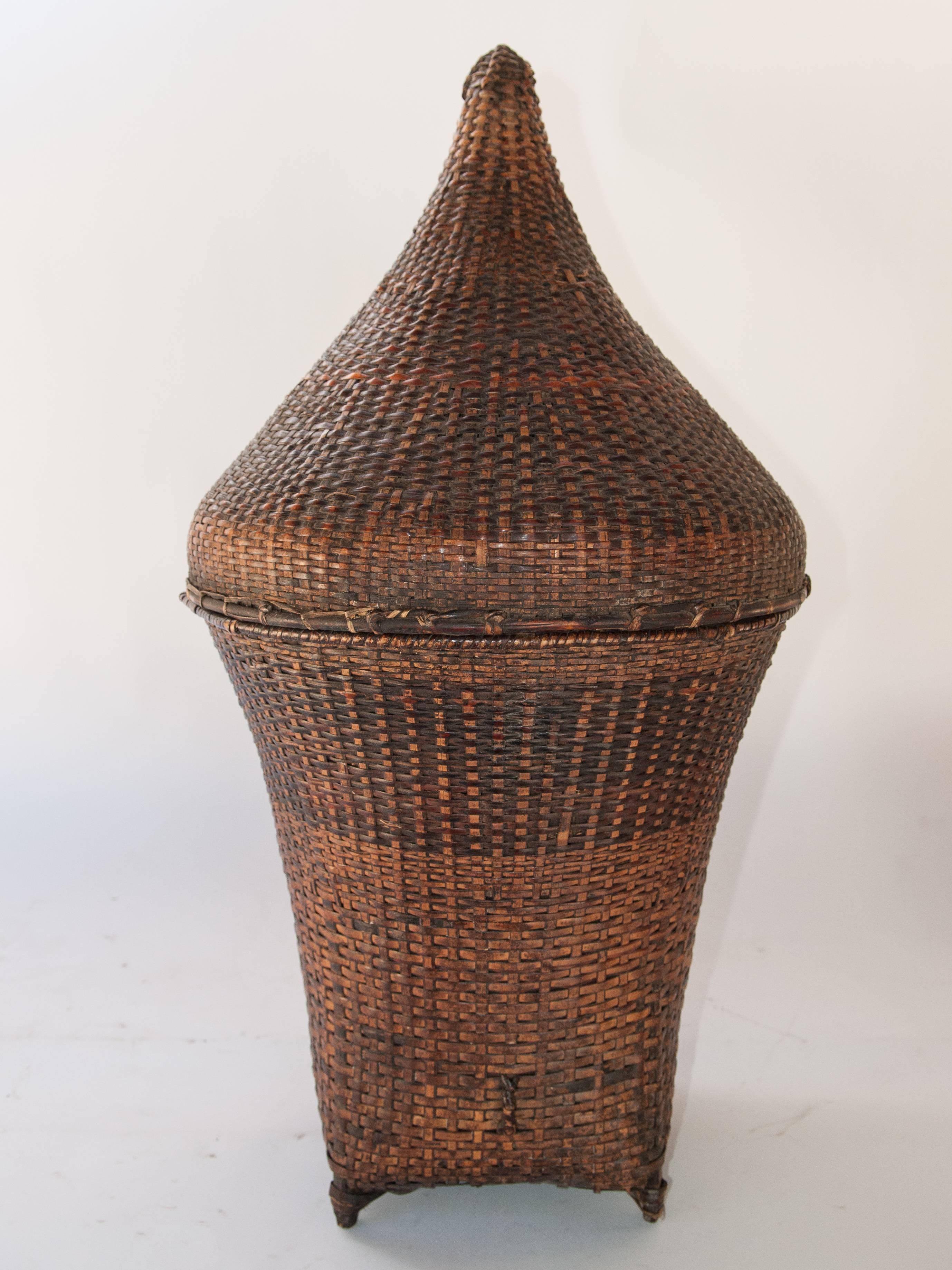 Lidded Handwoven Storage Basket, Chin People of Burma, Mid-20th Century, Bamboo 4