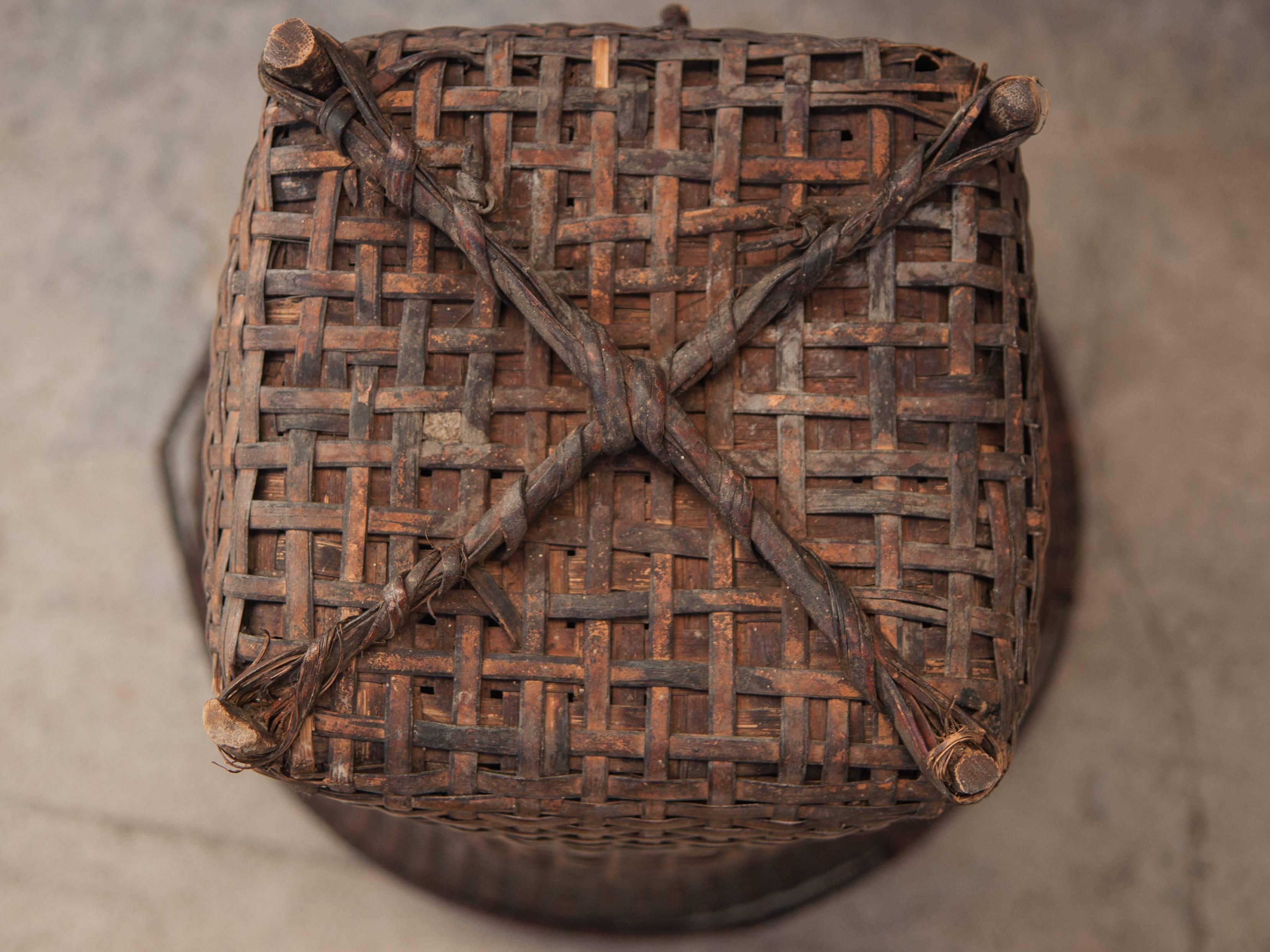 Lidded Handwoven Storage Basket, Chin People of Burma, Mid-20th Century, Bamboo 8
