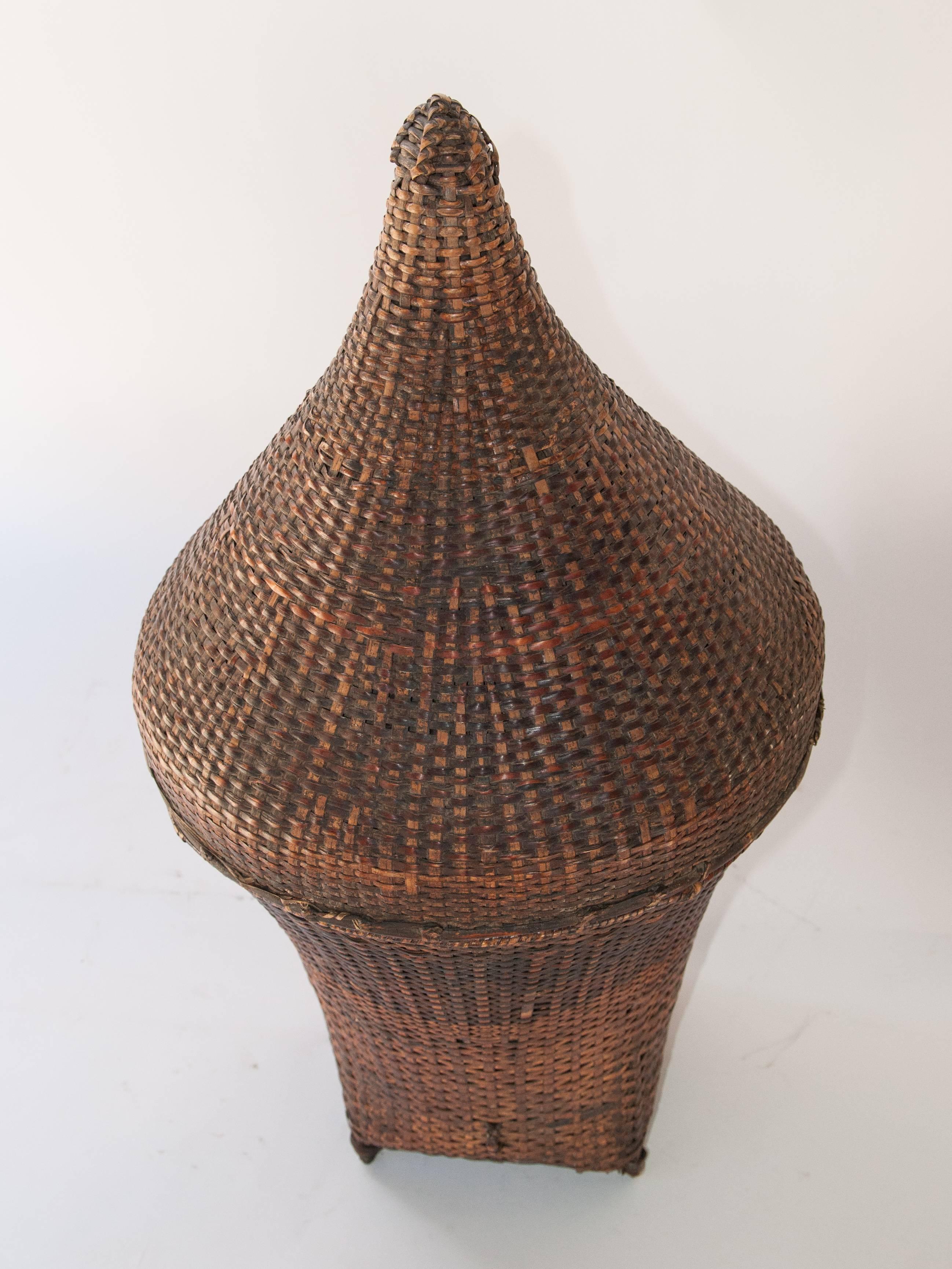 Burmese Lidded Handwoven Storage Basket, Chin People of Burma, Mid-20th Century, Bamboo