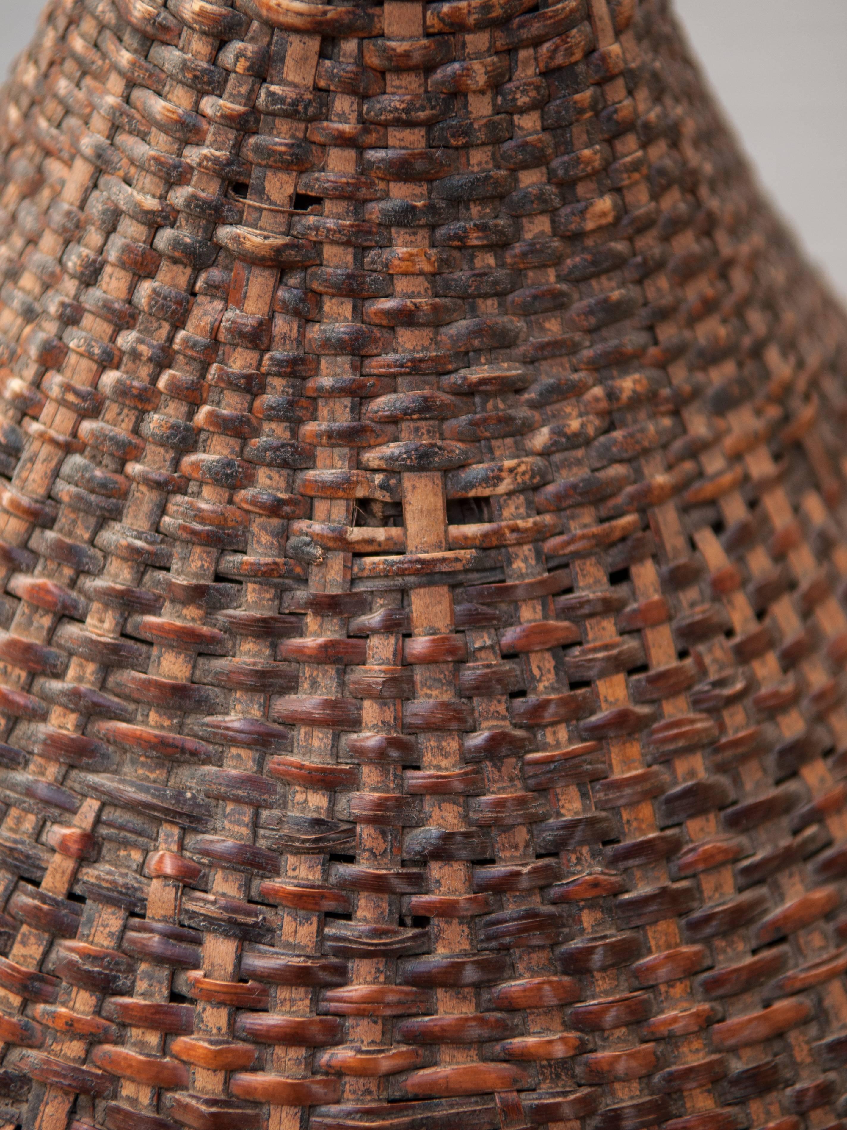 Hand-Crafted Lidded Handwoven Storage Basket, Chin People of Burma, Mid-20th Century, Bamboo