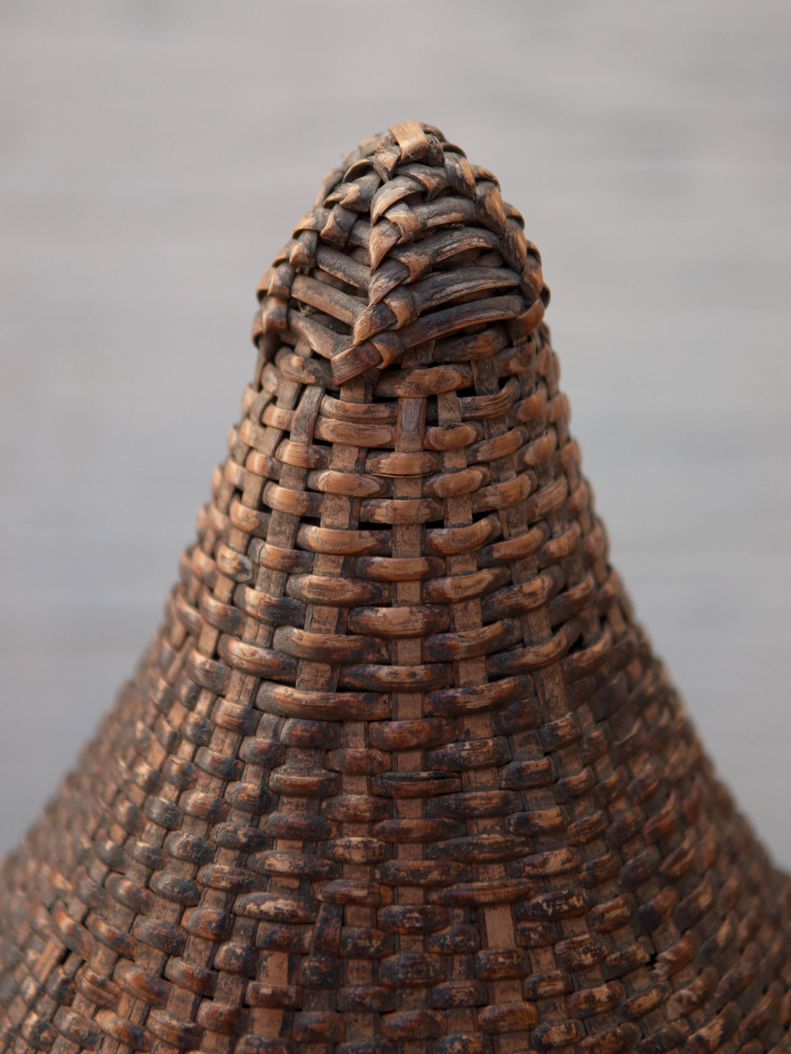Lidded Handwoven Storage Basket, Chin People of Burma, Mid-20th Century, Bamboo In Fair Condition In Point Richmond, CA