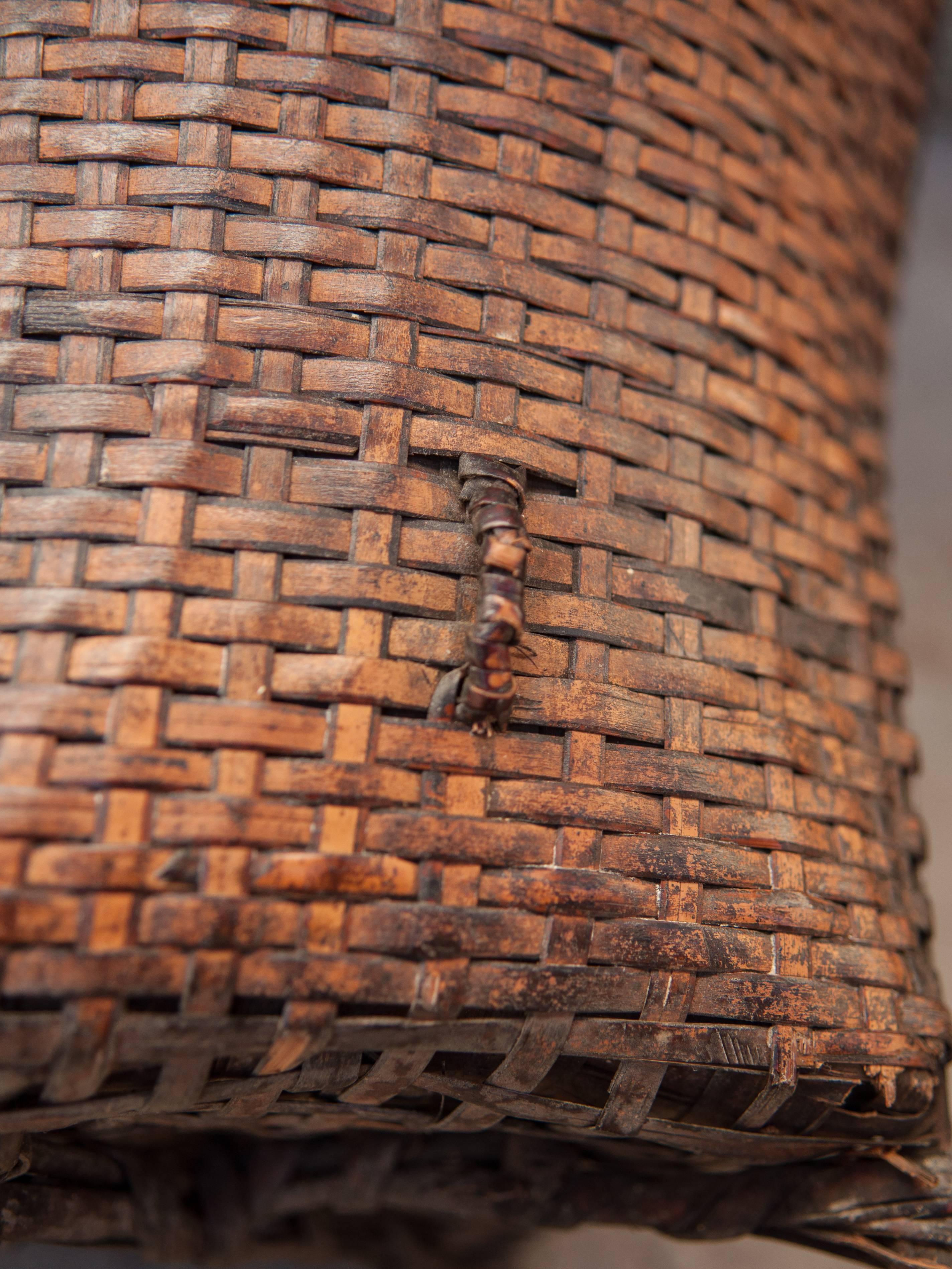 Lidded Handwoven Storage Basket, Chin People of Burma, Mid-20th Century, Bamboo 2