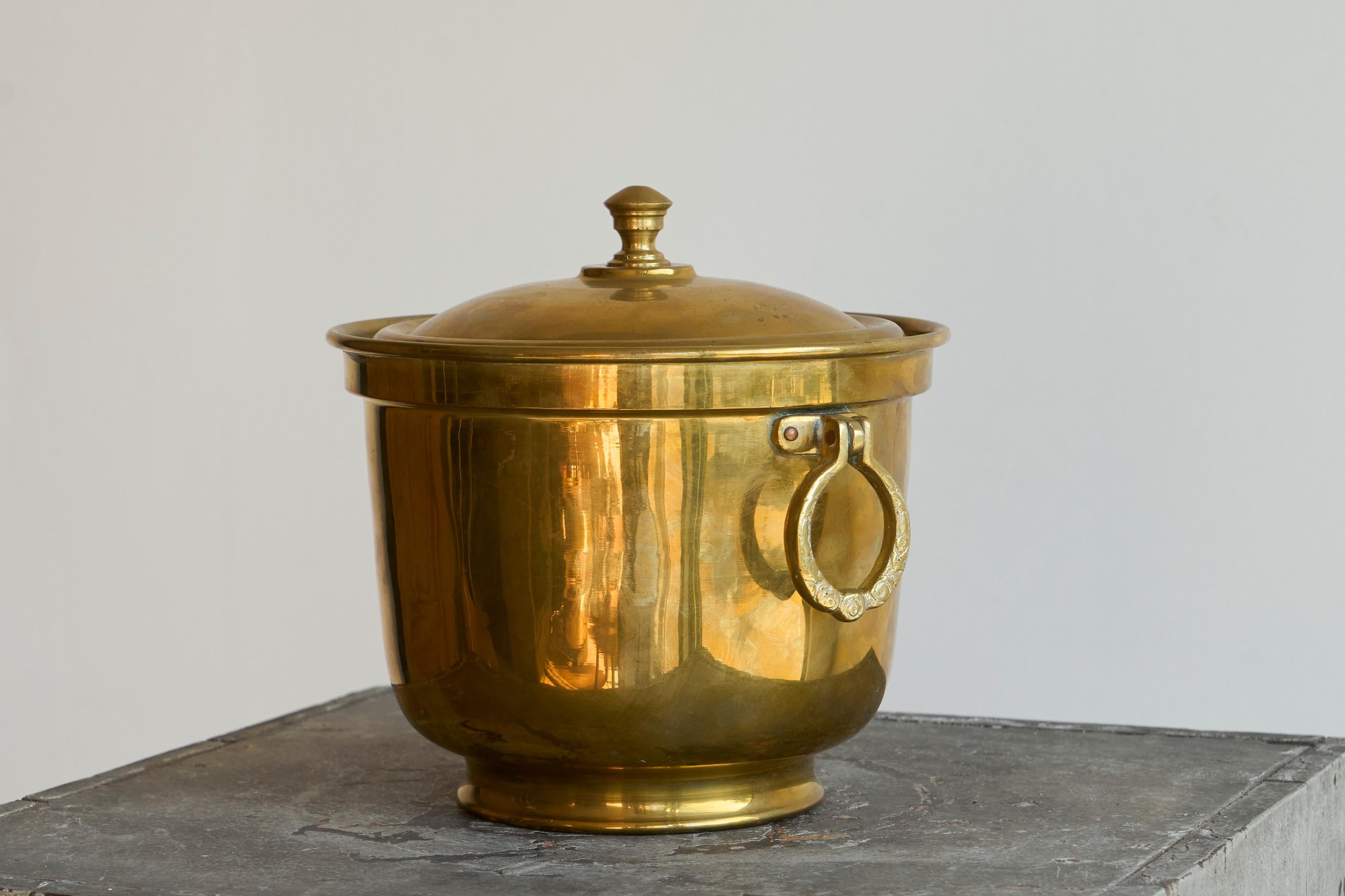 Art Deco Lidded Ice Bucket in Patinated Brass by Nader 1950s For Sale