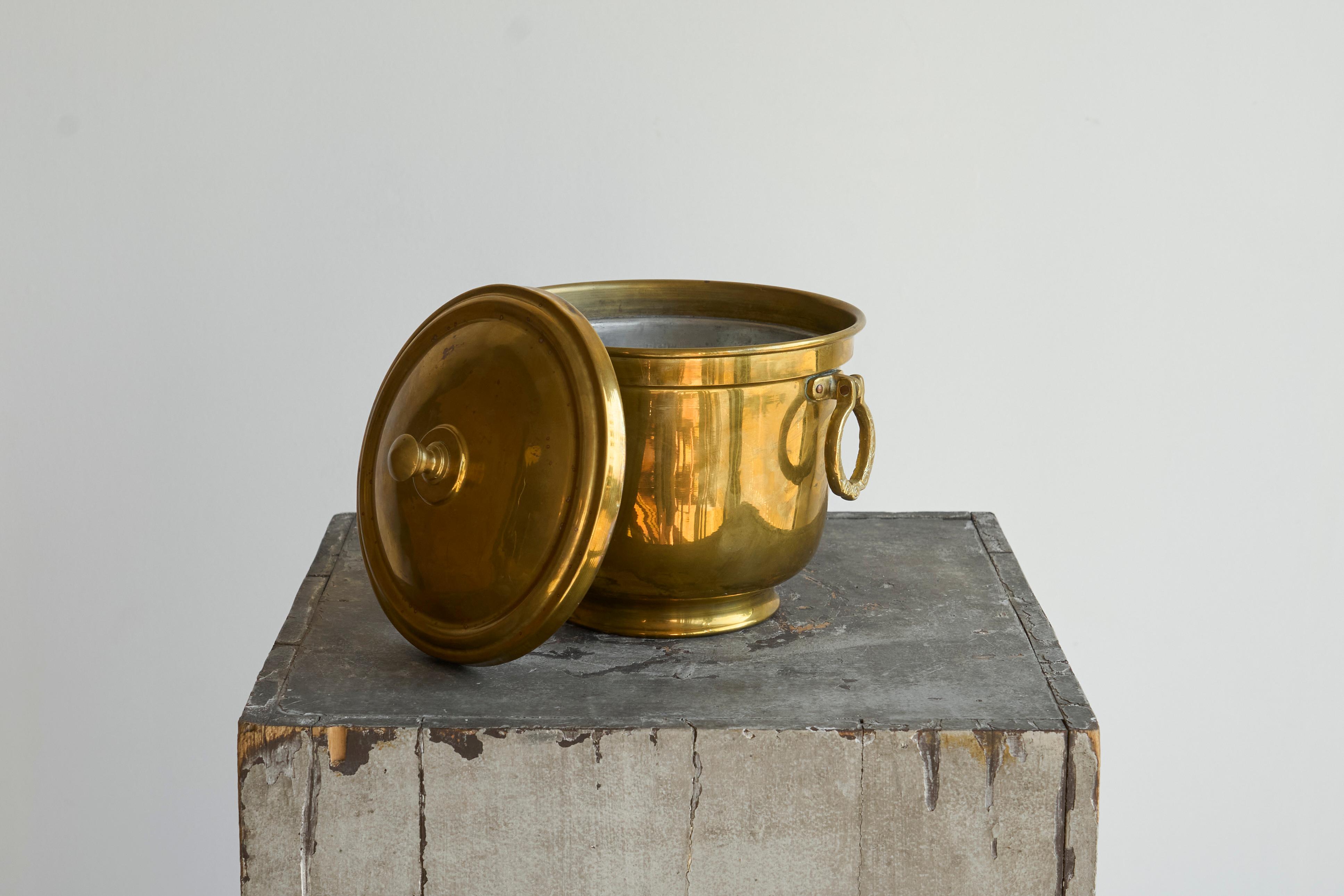 20th Century Lidded Ice Bucket in Patinated Brass by Nader 1950s For Sale