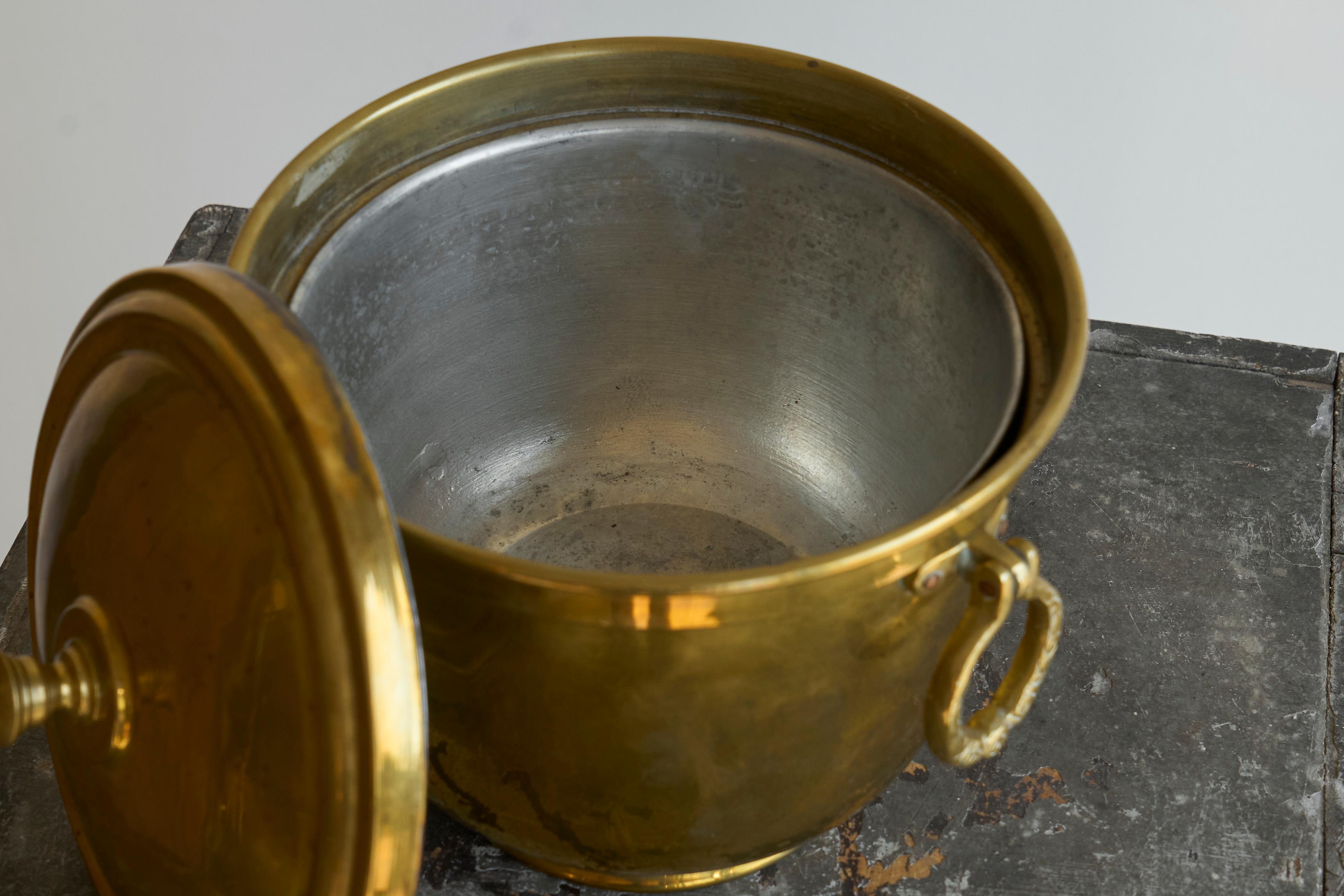Lidded Ice Bucket in Patinated Brass by Nader 1950s For Sale 1
