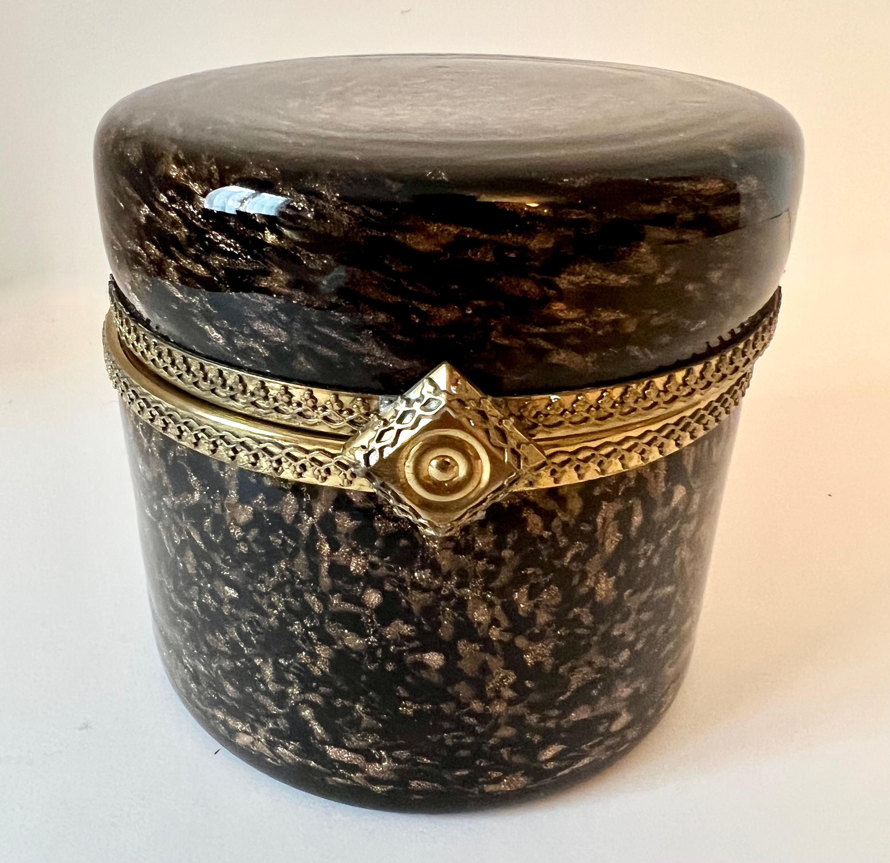 20th Century Lidded Italian Murano Tortoise Style and Gold Fleck Glass Box with Brass Closure