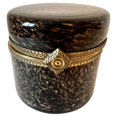 Lidded Italian Murano Tortoise Style and Gold Fleck Glass Box with Brass Closure